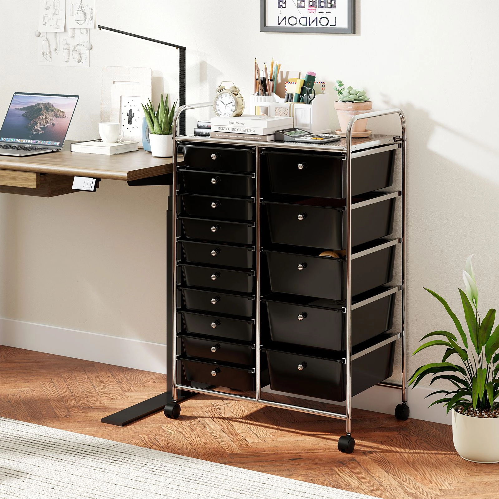 SlickBlue Rolling Storage Organizer Cart, 15 Removable Drawers