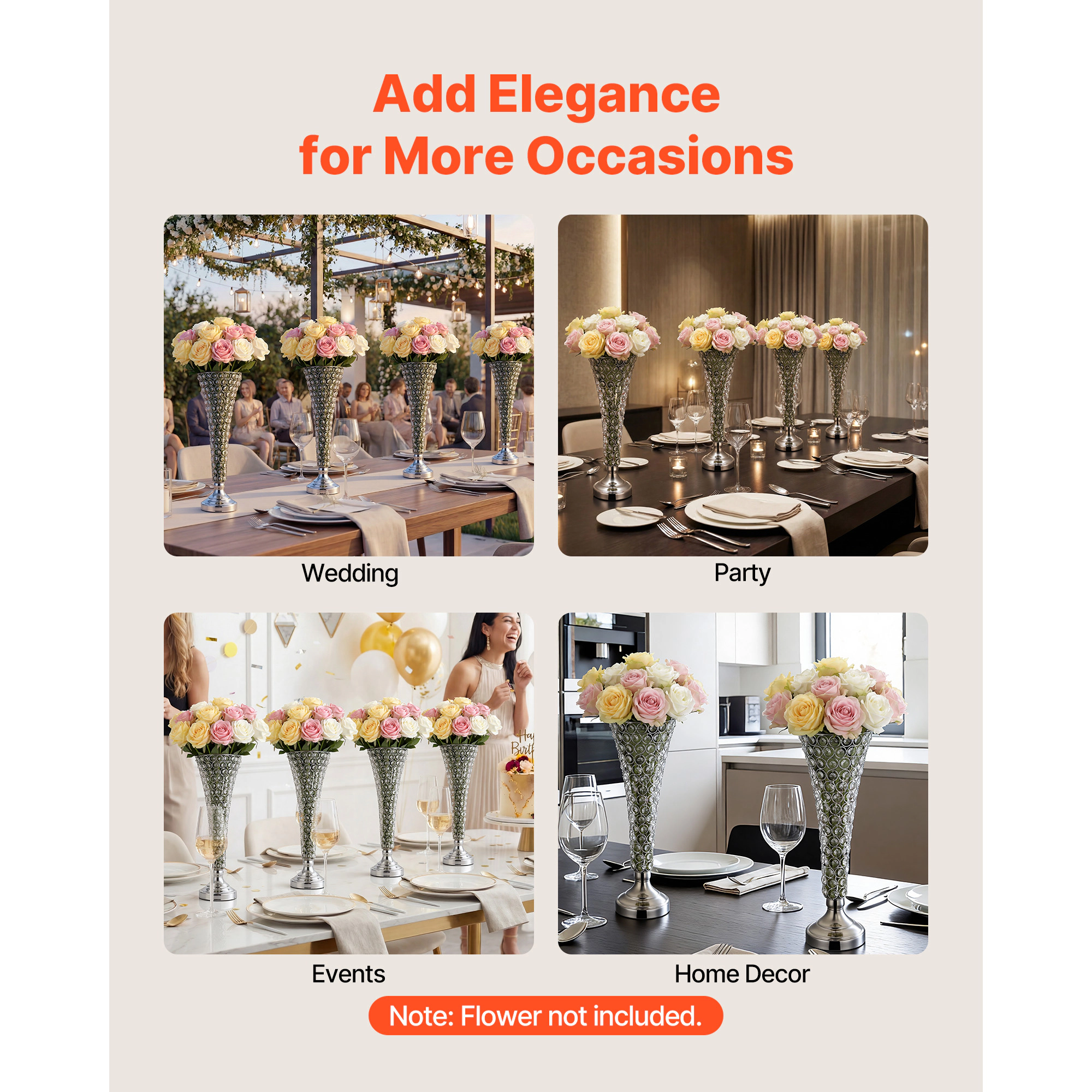 HONGGE Crystal Wedding Flower Stand Wedding Vase Flower for Wedding Party Decor