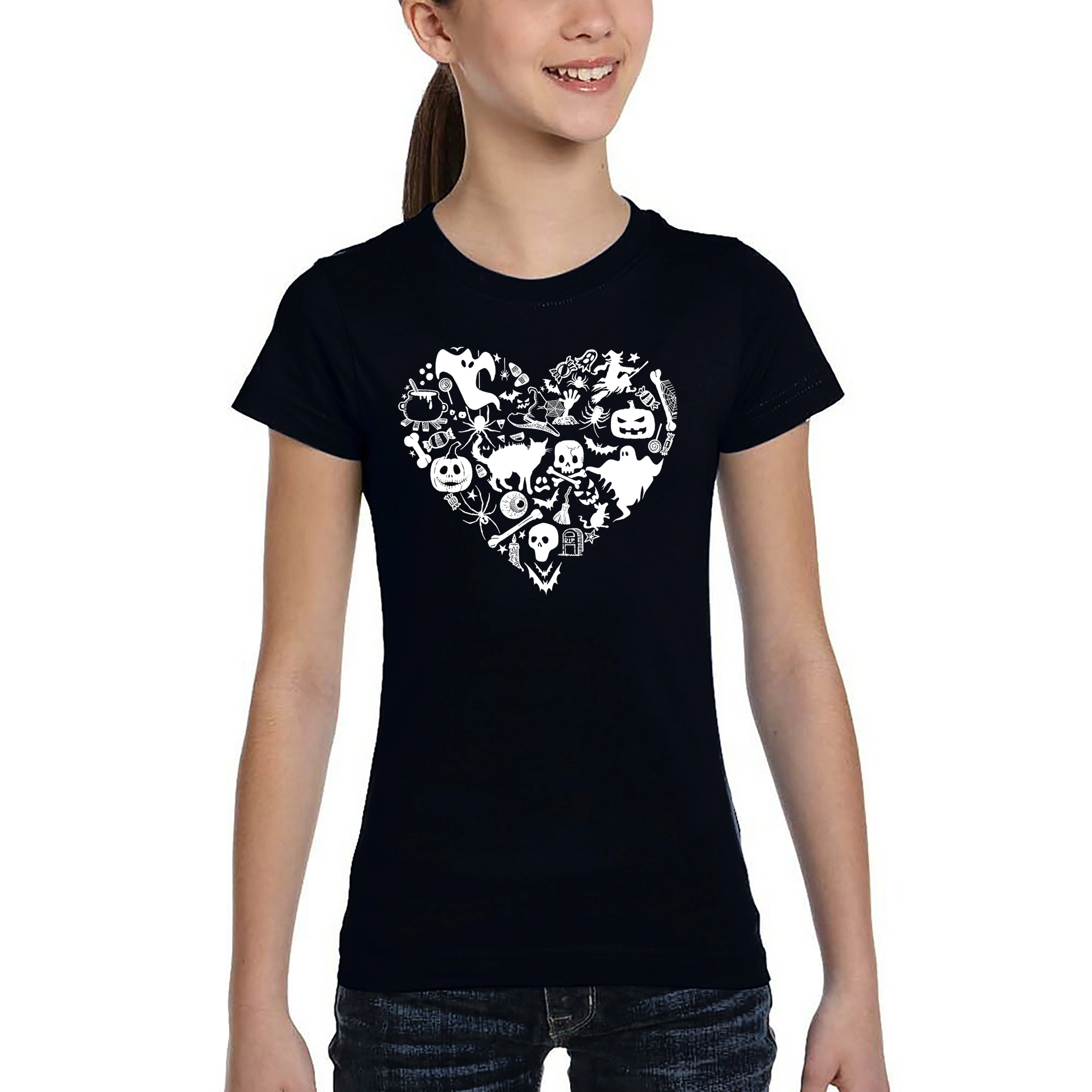 LA Pop Art Girls Word T-Shirt - Halloween Heart