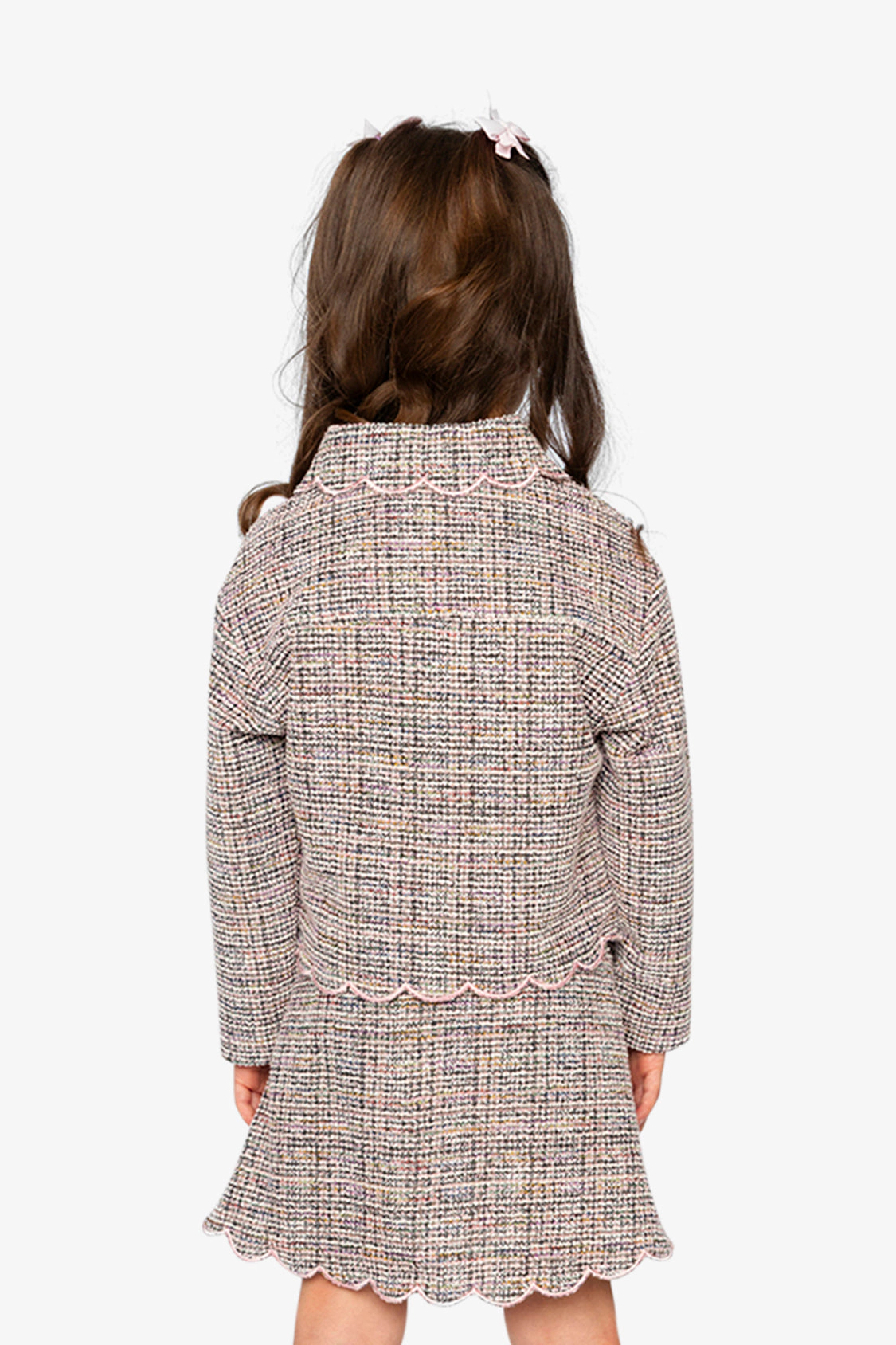 Deux par Girls Knit Short Jacket with Button Front and Scalloped Collar Hem