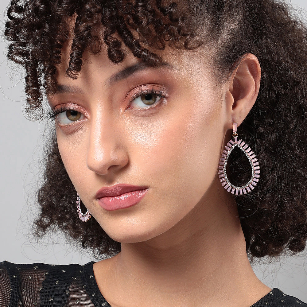 SOHI Women's Baby Pink Circular Teardrop Drop Earrings