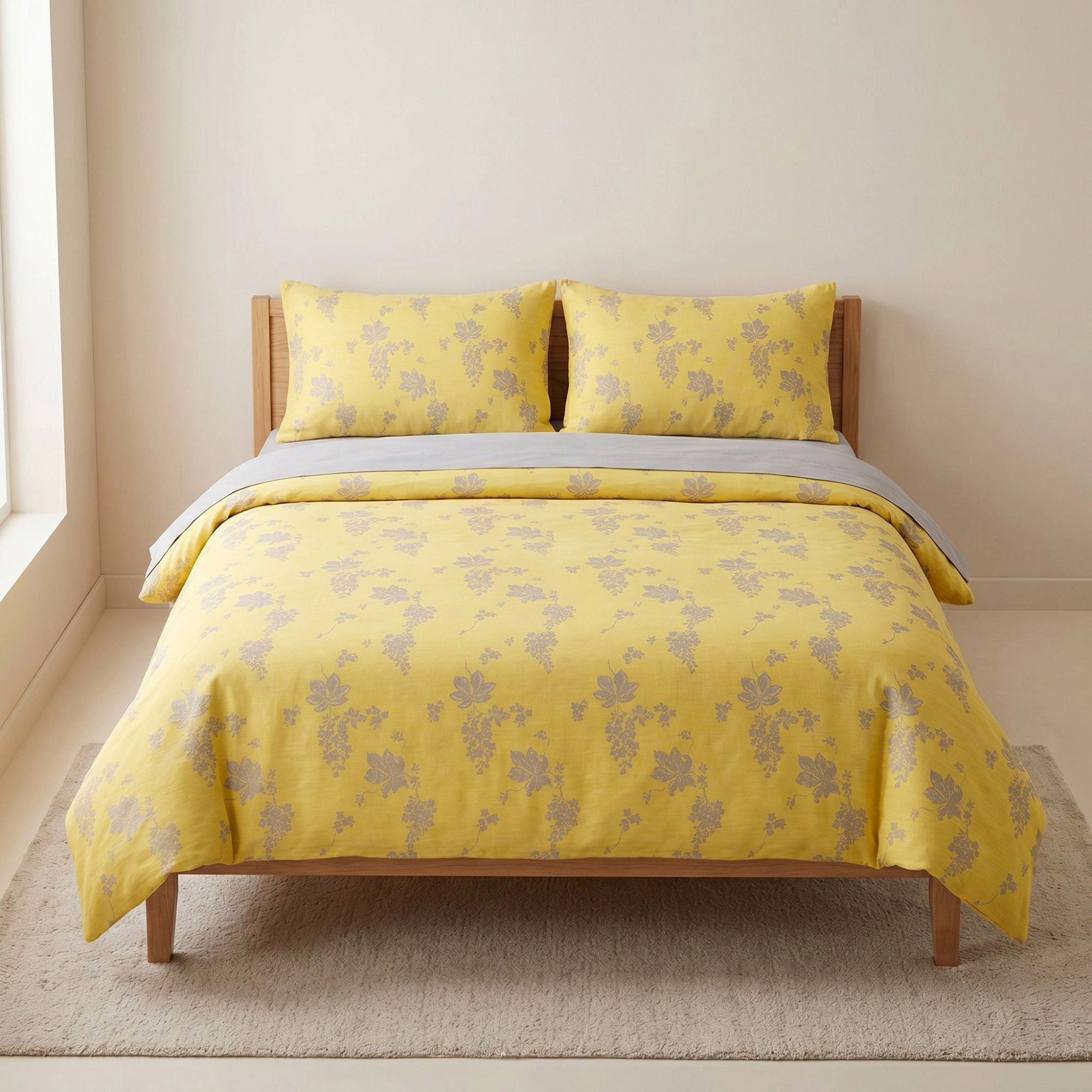 Alilang Unisex 4-Piece Cotton Bedding Set with Floral Print Duvet Cover, Pillowcases, and Flat Sheet for Elegant Bedroom
