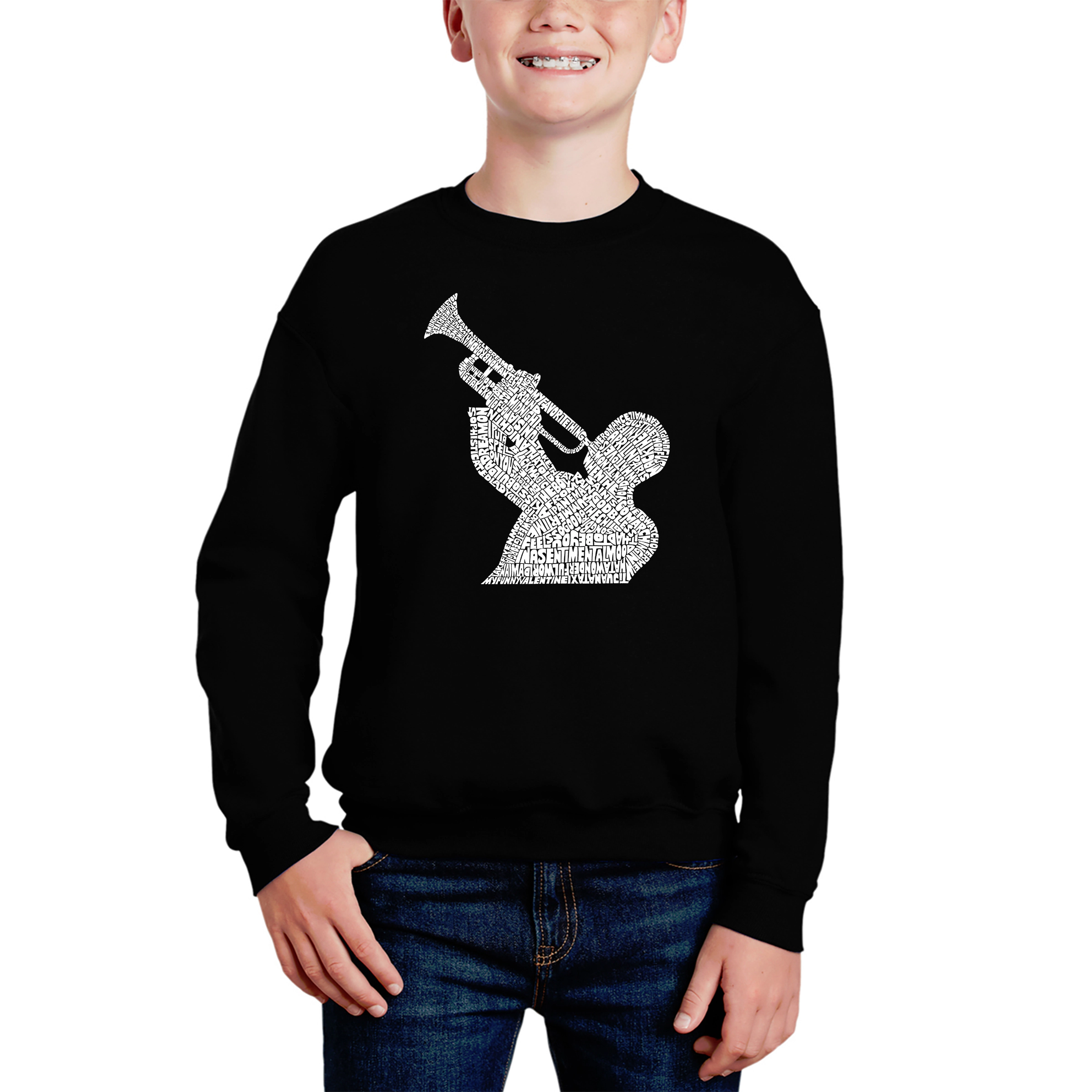 LA Pop Art Boy's Word Sweatshirt - All Time Jazz Songs