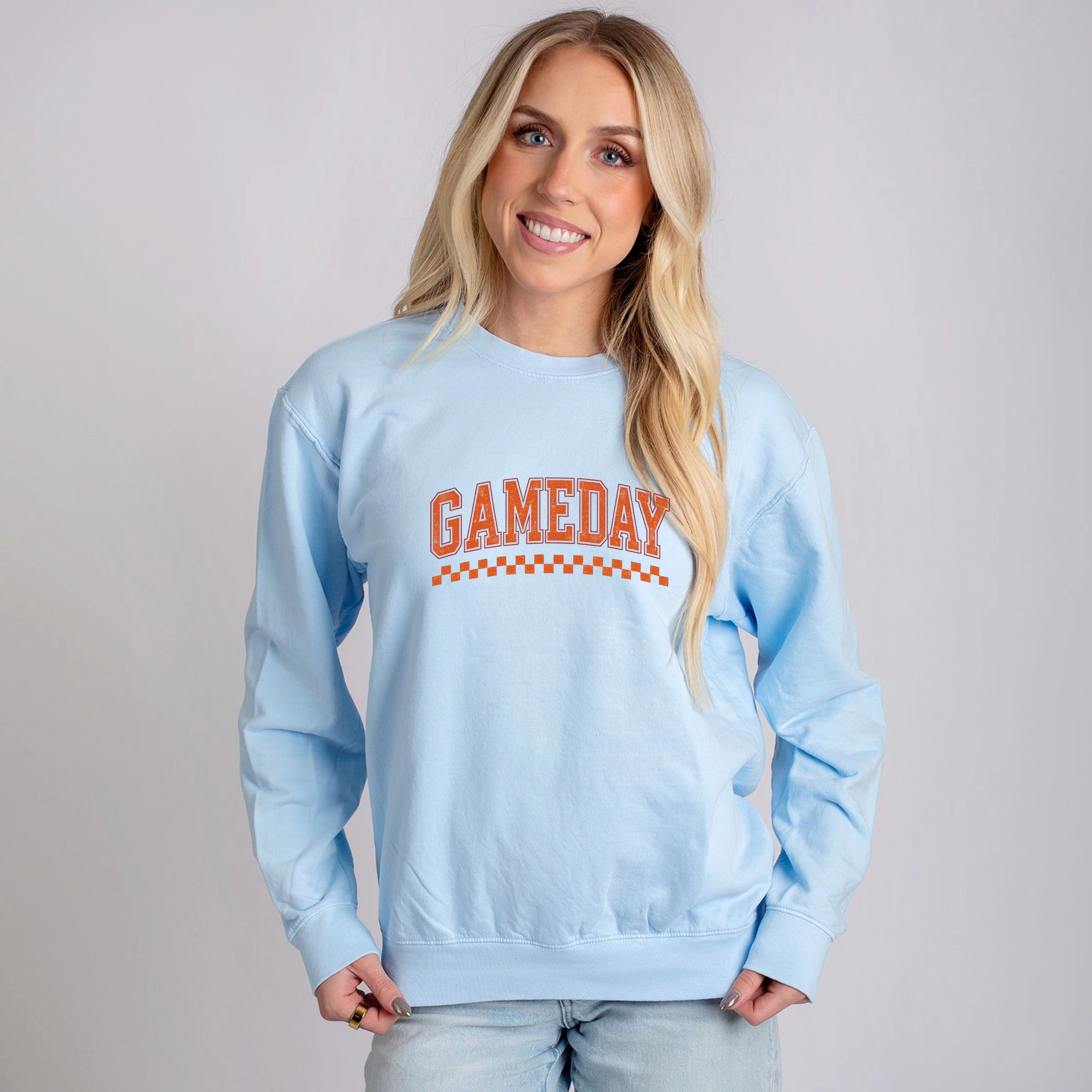 Simply Sage Market - Women's Lightweight Garment Dyed Sweatshirt Gameday Varsity Checkers