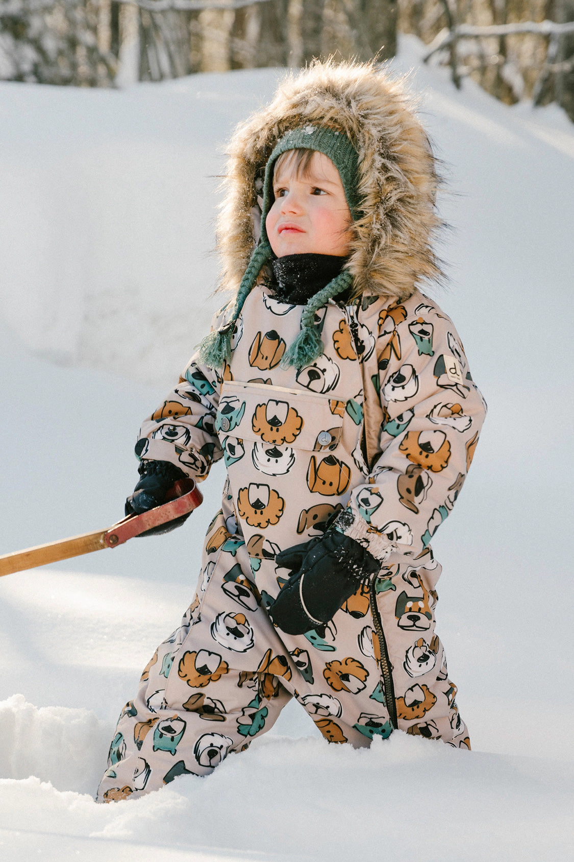 Deux par Boys Animal Print One Piece Snowsuit Adapted for Car Seats with Detachable Hood