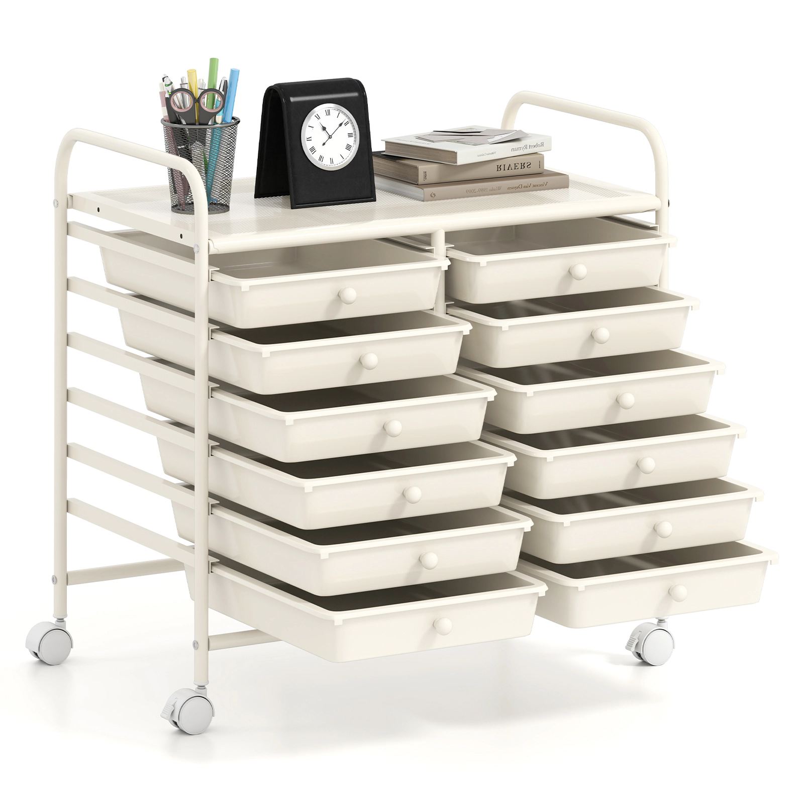 SUGIFT White 12-Drawer Rolling Storage Cart Pantry Laundry and Closet Organizer with Braked Casters