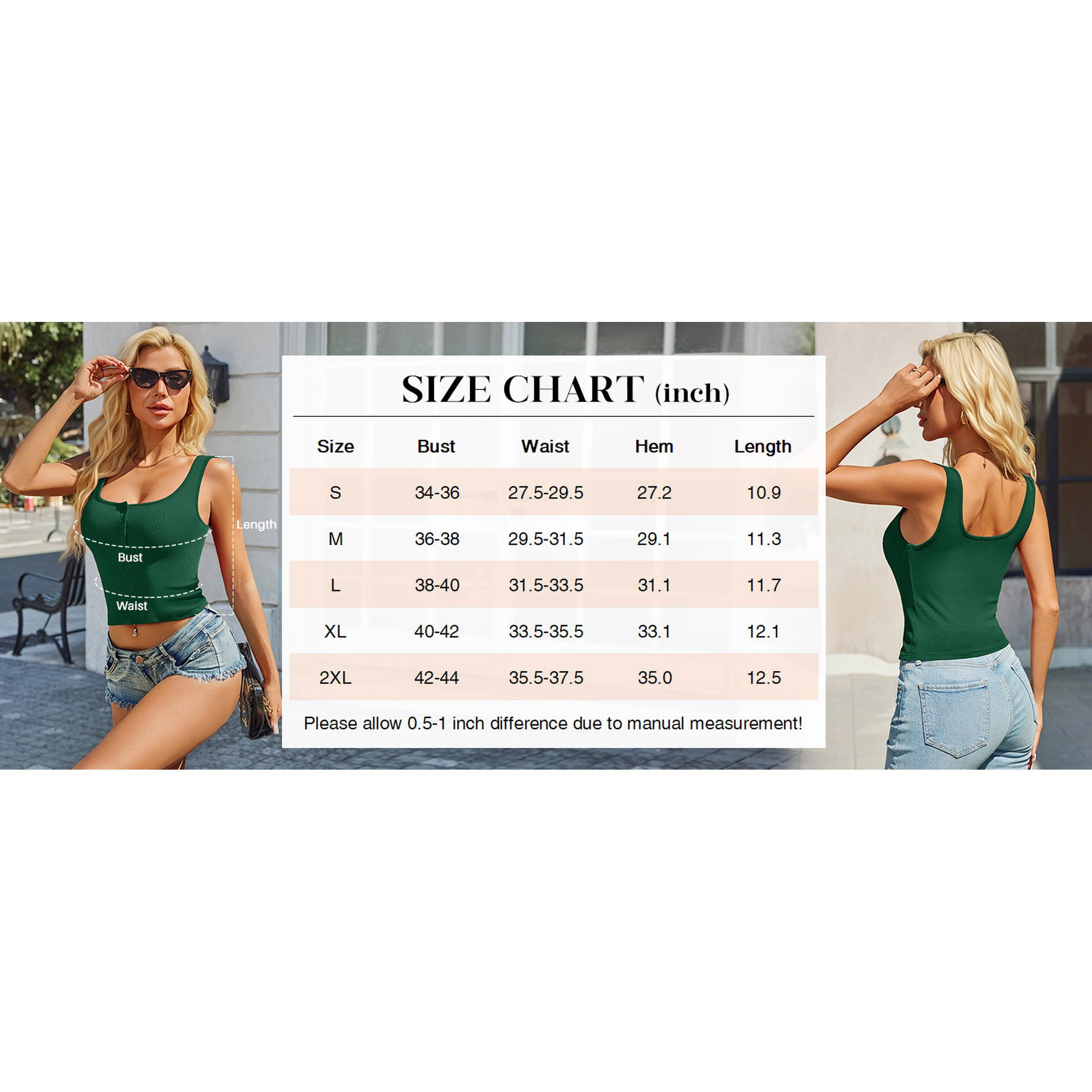 Avidlove Women's Ribbed Crop Button Square Neck Tank Top