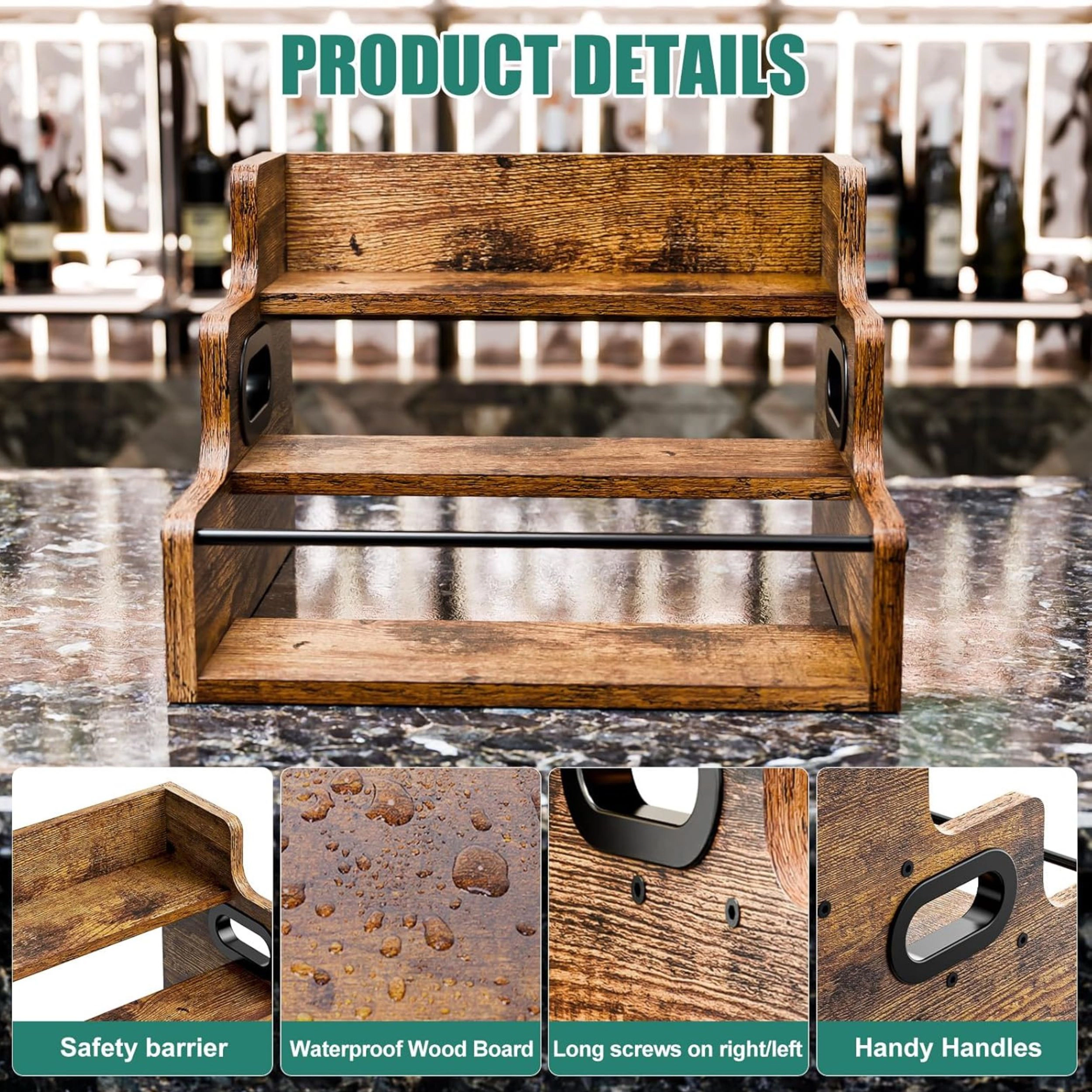 Stock Preferred 3 Step Countertop Liquor Bottle and Coffee Syrup Display Rack