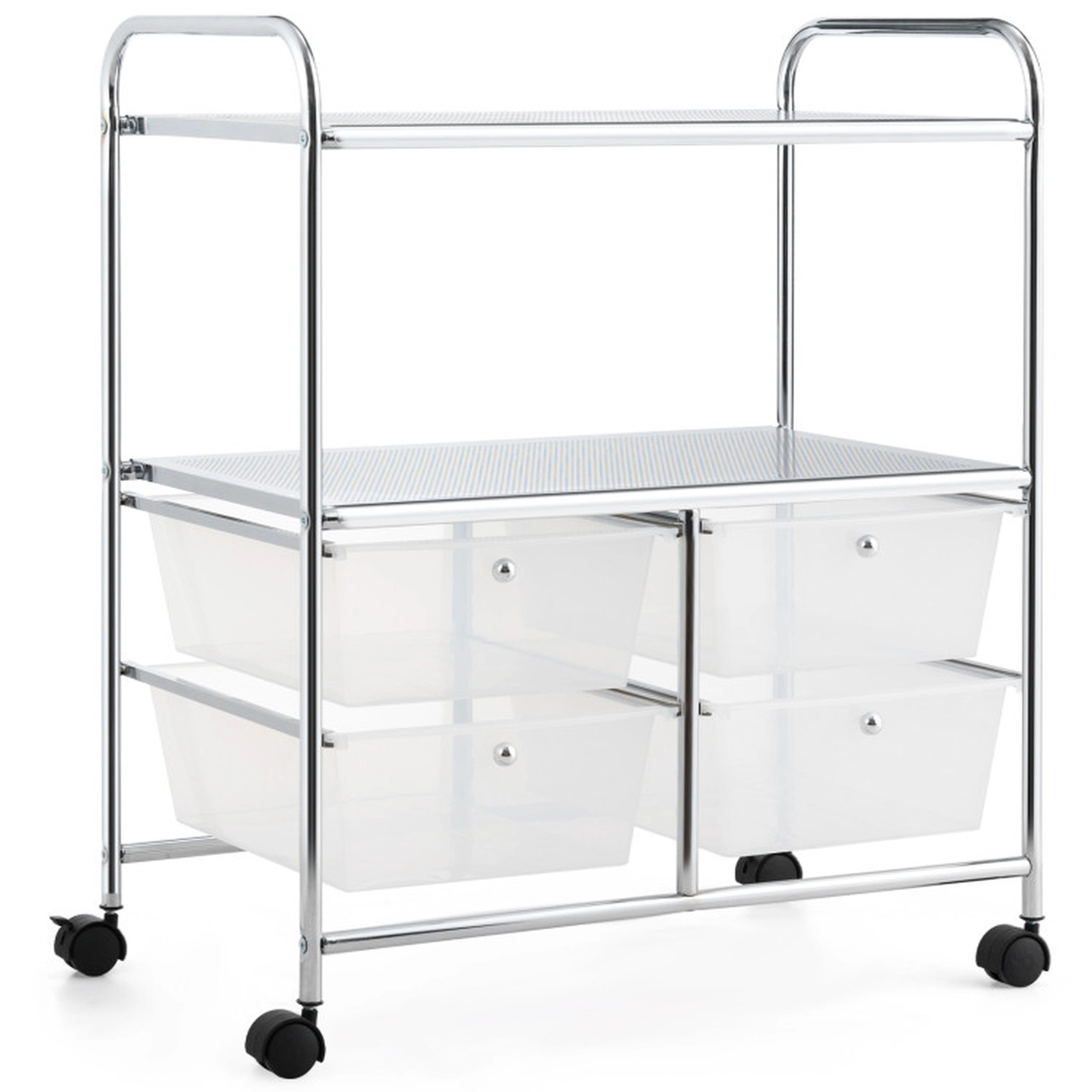 SUGIFT 4-Drawer Rolling Storage Cart with 2 Open Shelves 33-lb Capacity 25 x 14.5 x 29.5 in Clear