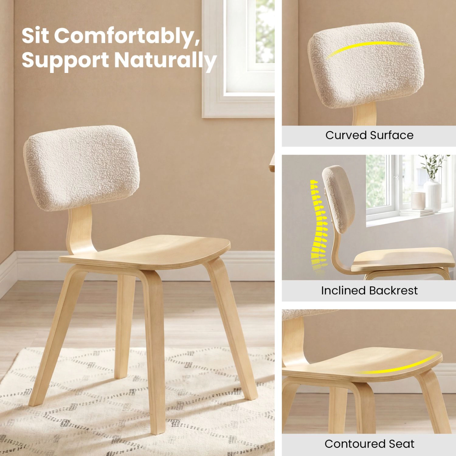 SlickBlue Unisex 2-Piece Rubber Wood Dining Chairs with Padded Backrest
