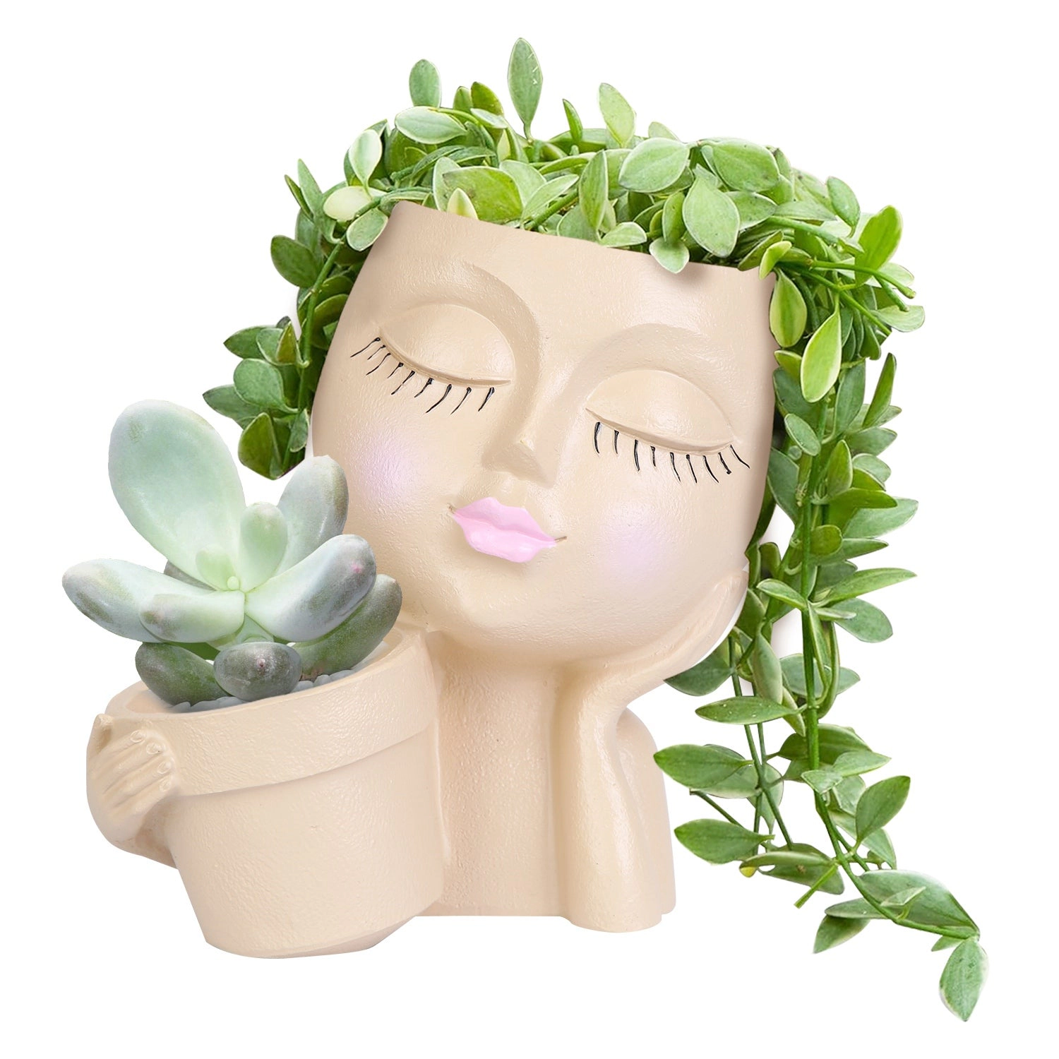 GBruno Dual-Opening Resin Face Planter Pot