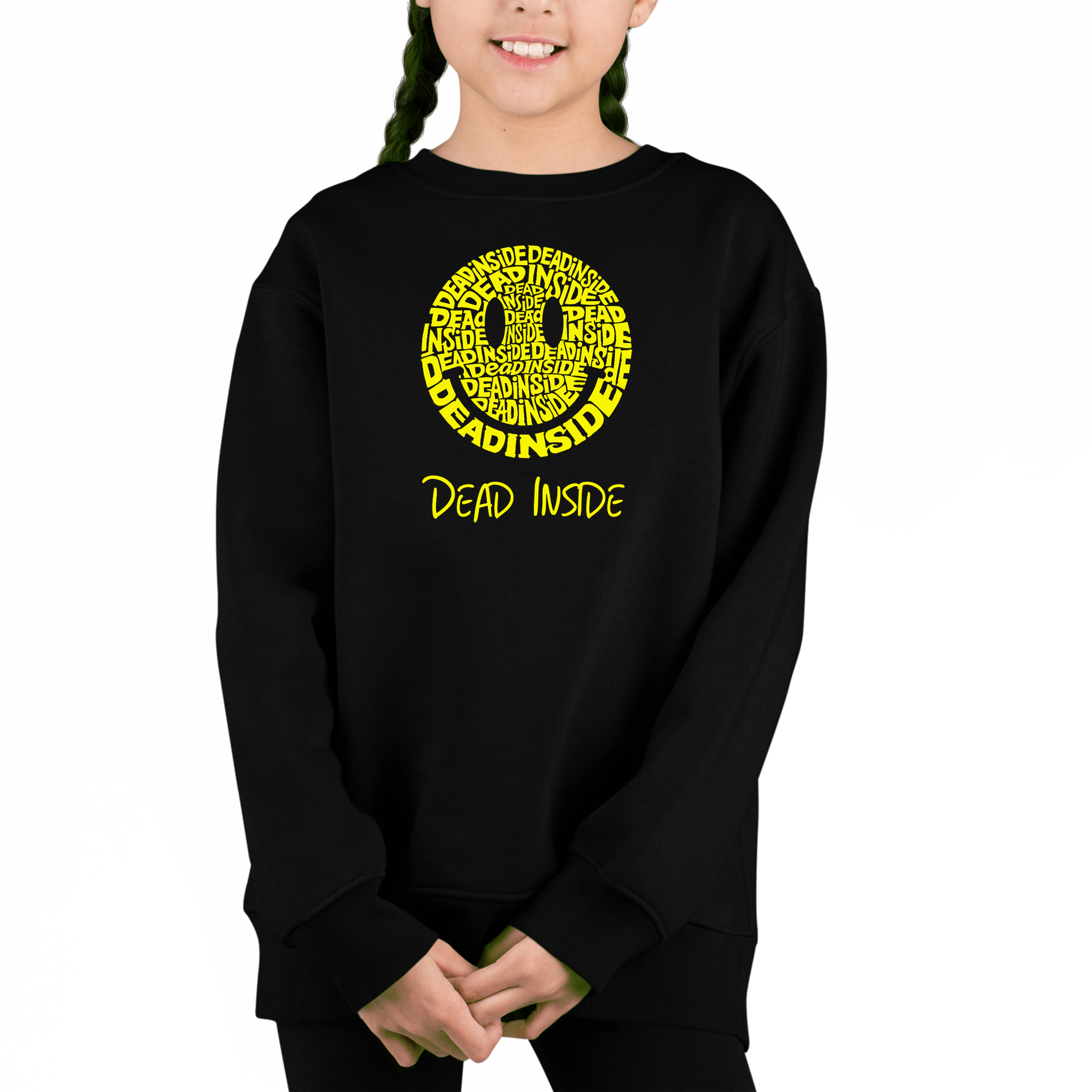 LA Pop Art Girl's Word Sweatshirt - Dead Inside Smile