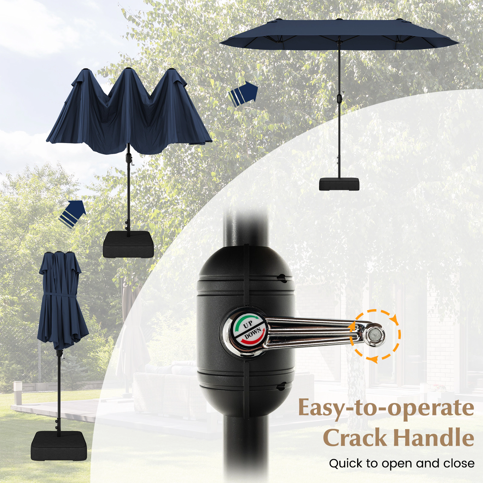 SUGIFT 13-ft Double-Sided Patio Twin Table Umbrella Crank Handle & 25.5 x 25.5 in Cross Base for Patio Garden Pool Deck