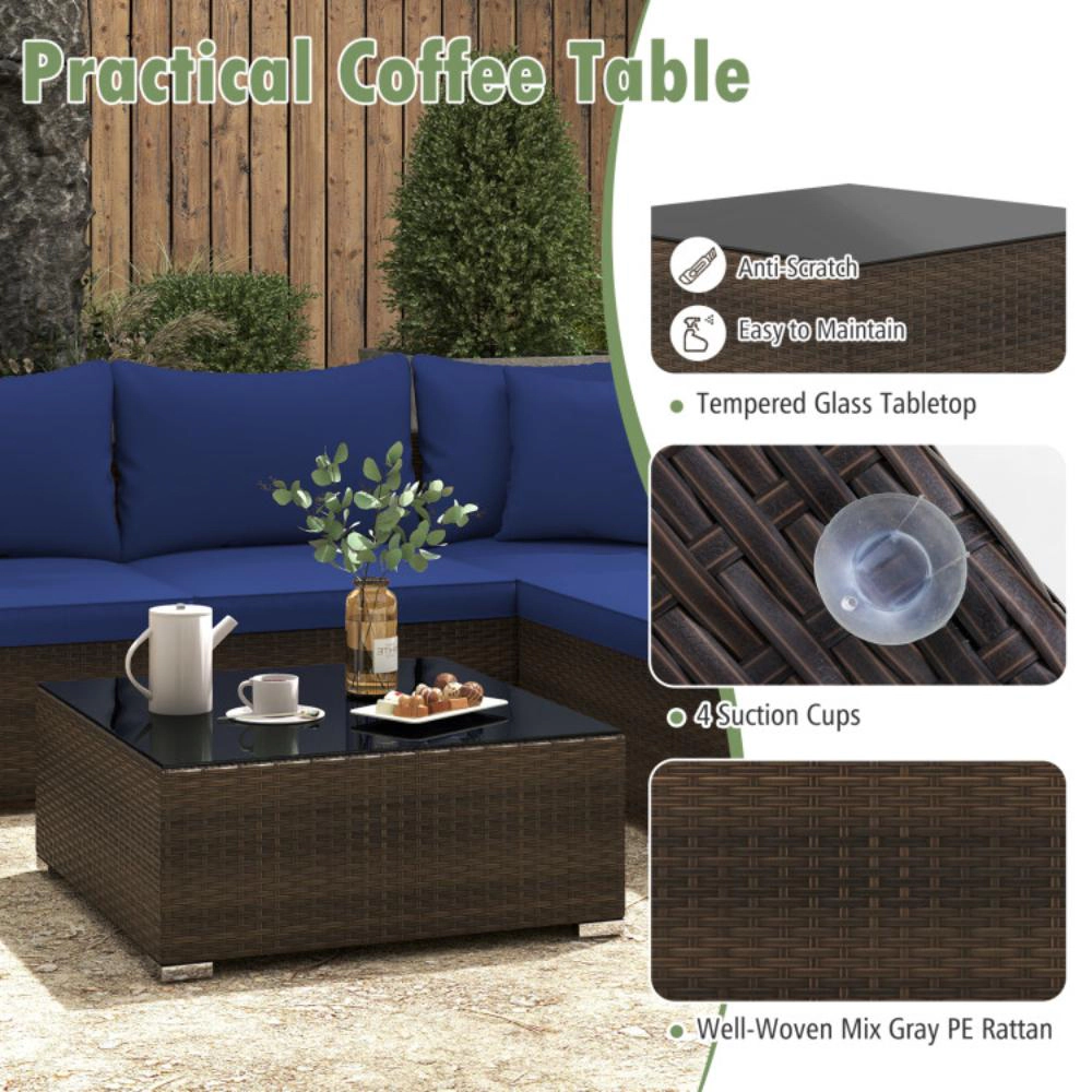 Hivvago 7 Pieces Patio Rattan Furniture Set With Sectional Sofa Cushions