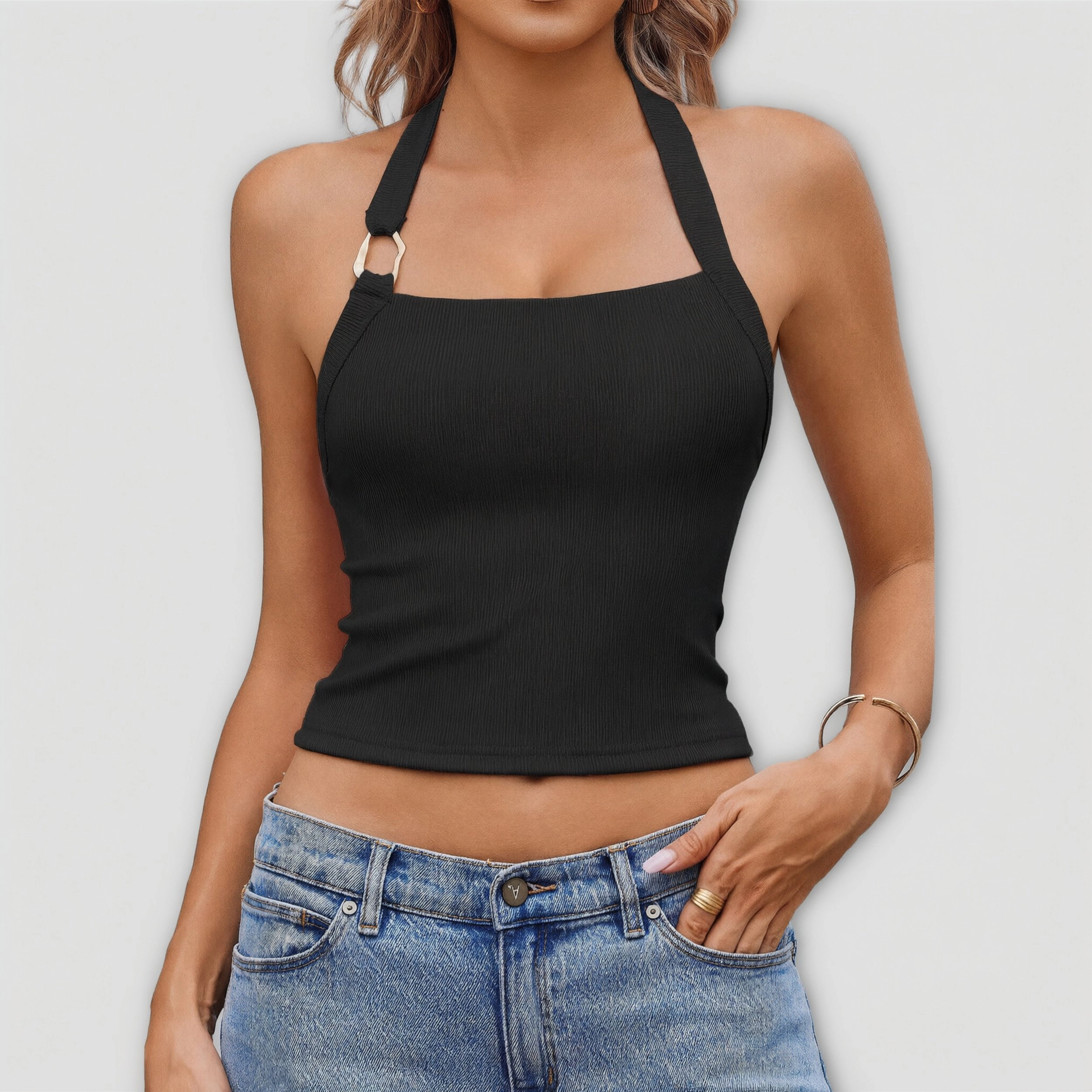 Avidlove Women's Halter Double Lined Ribbed Backless Crop Tank Top