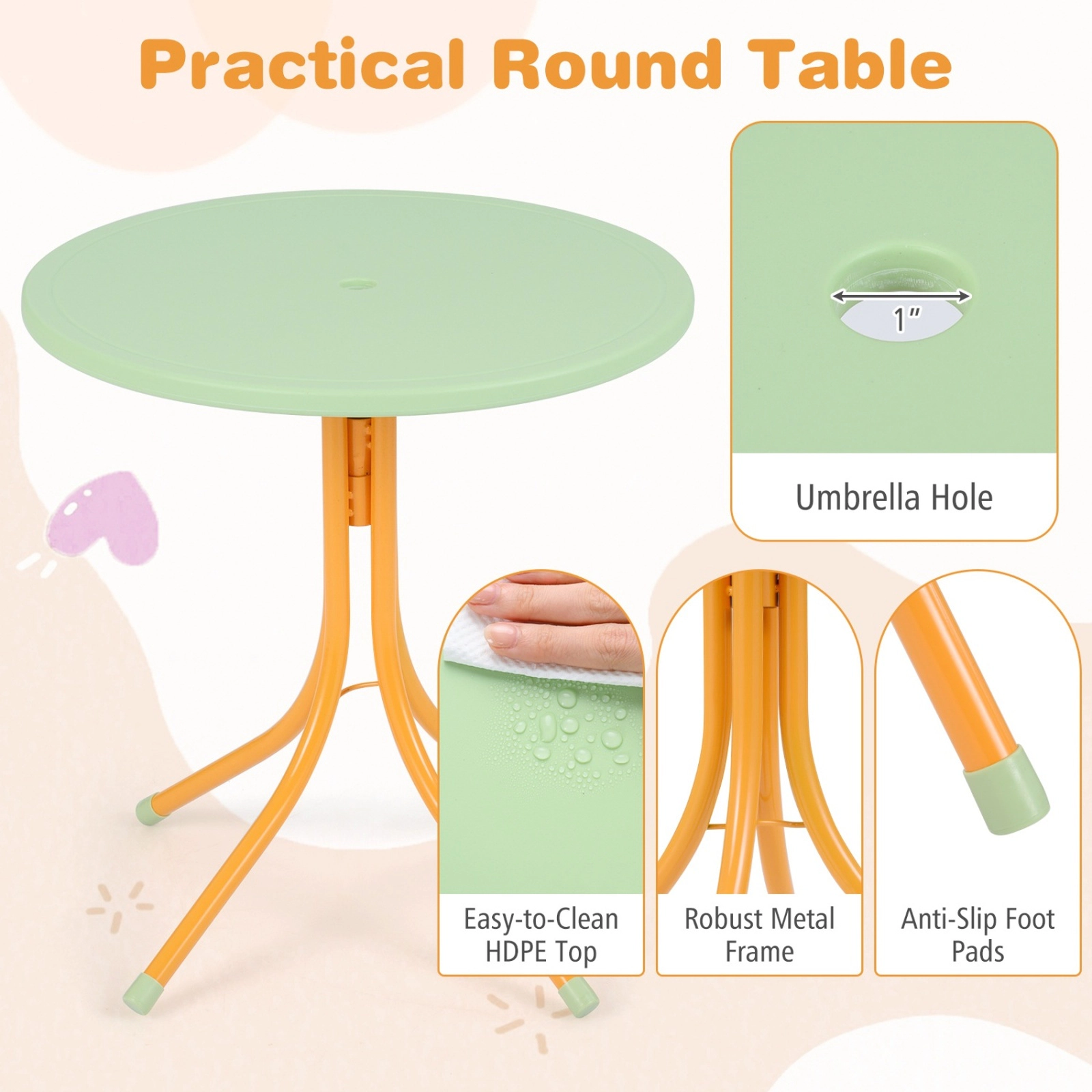 SUGIFT Kids Table & Folding Chairs Set Height-Adjustable Umbrella 165-lb Chair Capacity 66-lb Table Capacity Ages 3-6