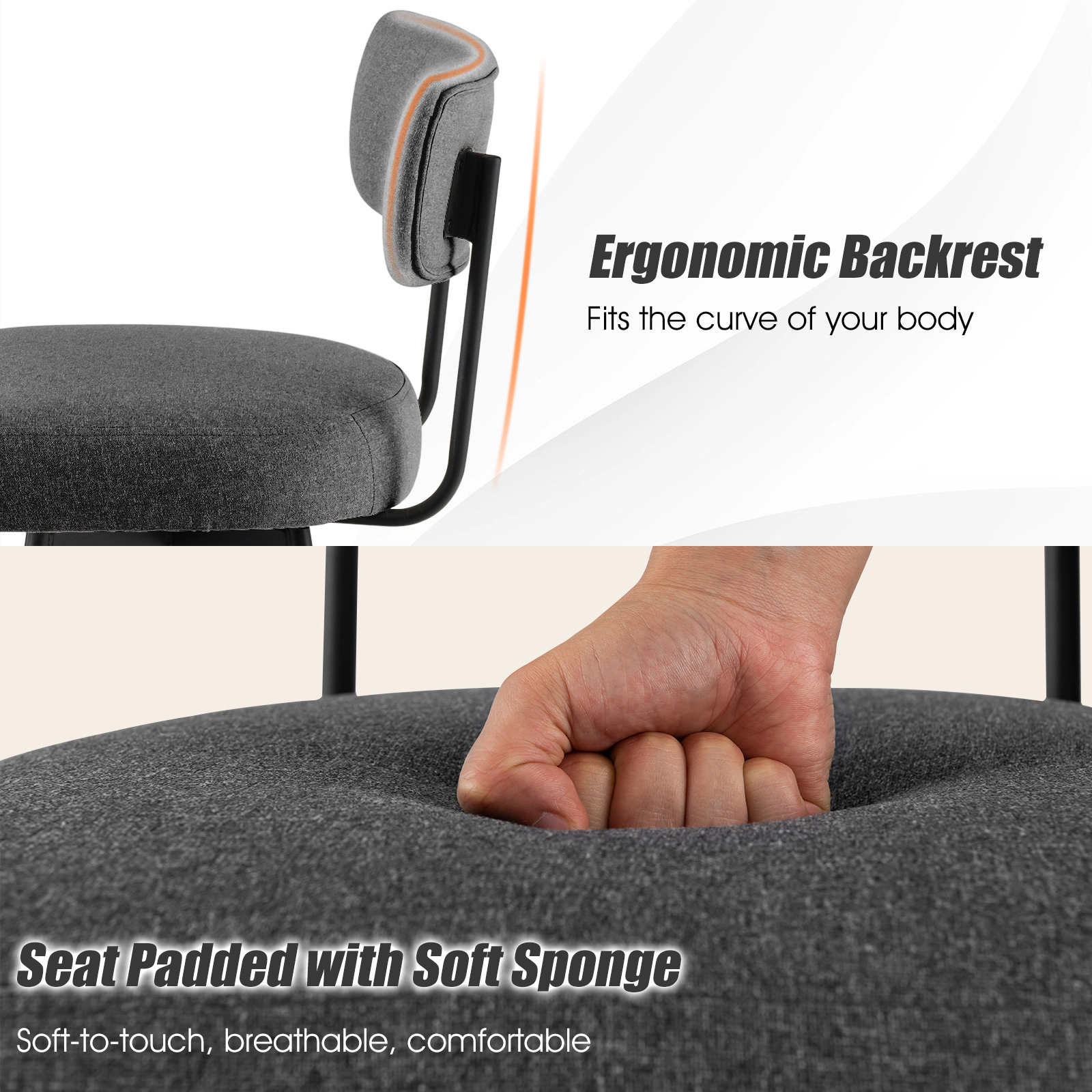 SUGIFT 25-in Seat Height 2-Piece Modern Upholstered Bar Stools with 360-Degree Swivel 250-lb Capacity Gray Beige