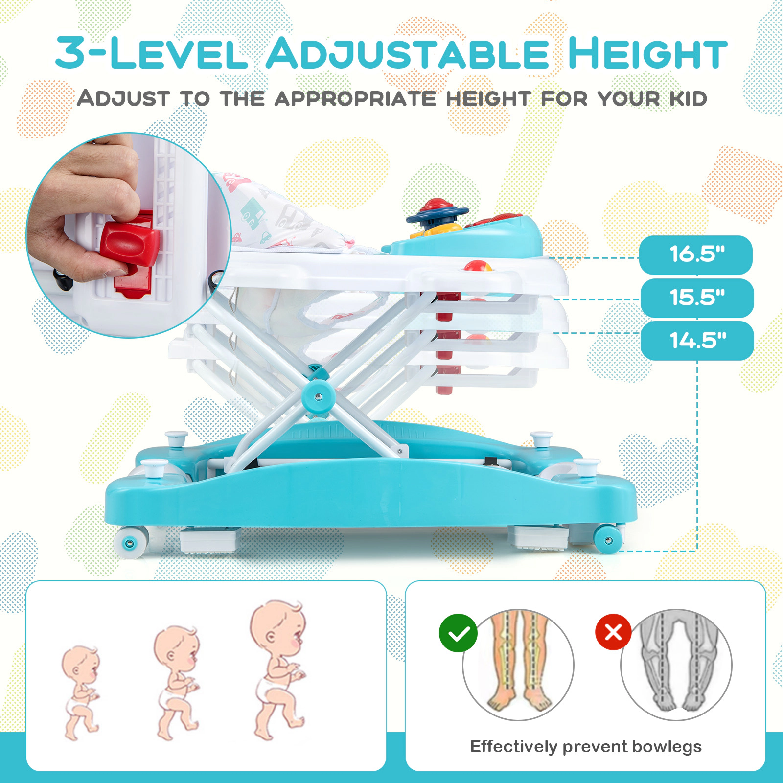 SUGIFT 6-in-1 Foldable Baby Walker with Adjustable 3-Position Height 26.5-lb Capacity Ages 6-14 Months Green