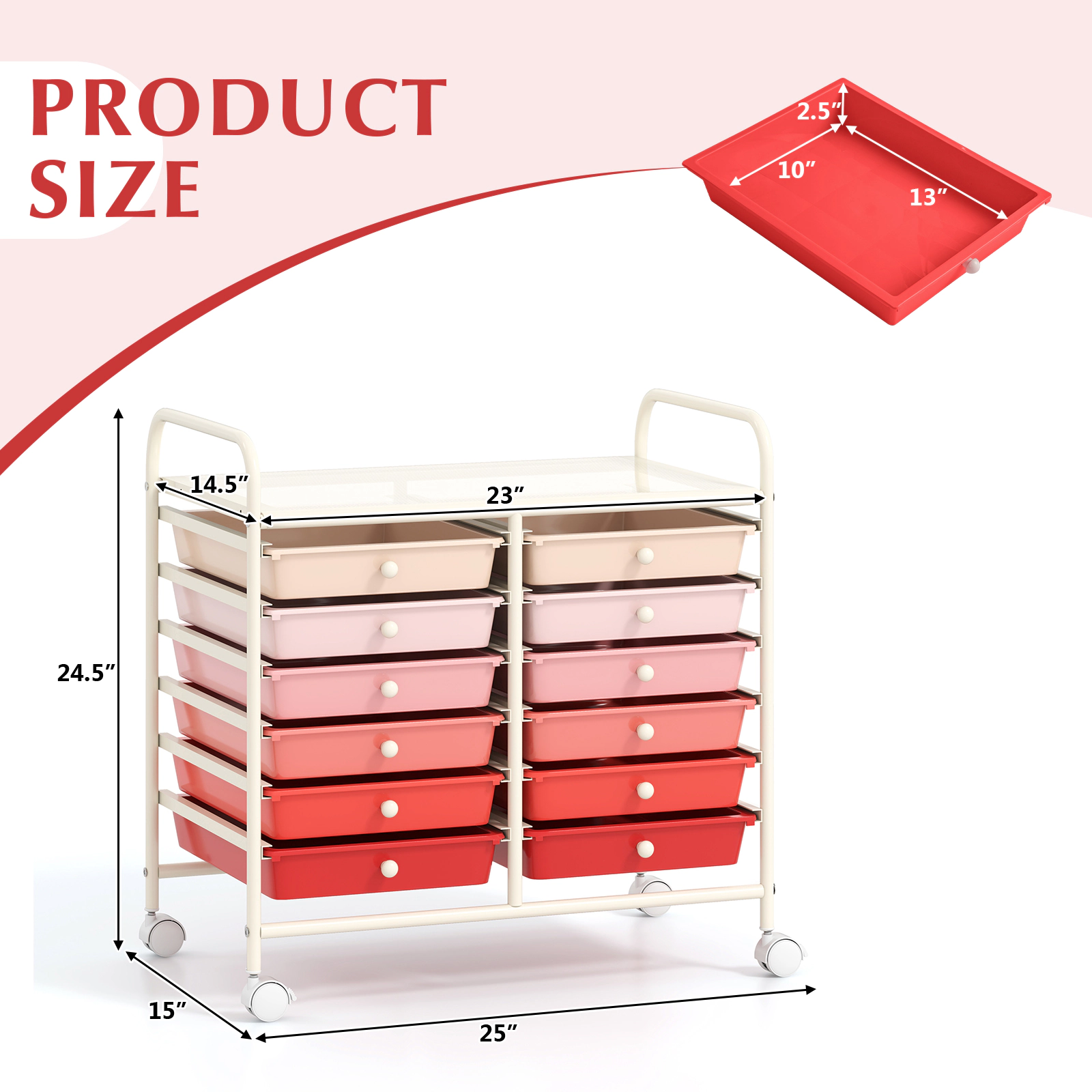 SUGIFT 34-in 12-Drawer Rolling Cart Home Office Supply Organizer with Removable Trays and Locking Wheels
