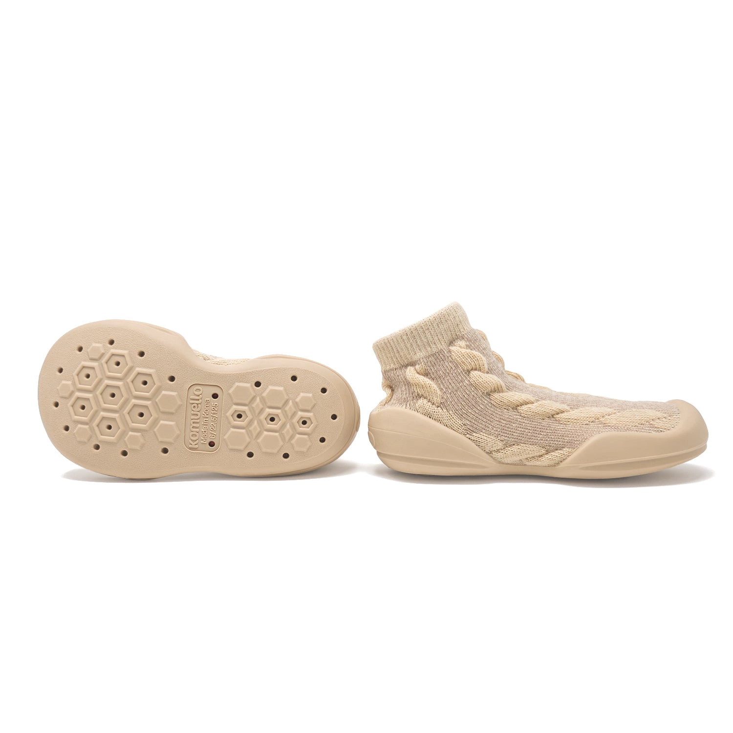 Komuello Toddler Girl First Walk Sock Shoes - Cable Dark Beige