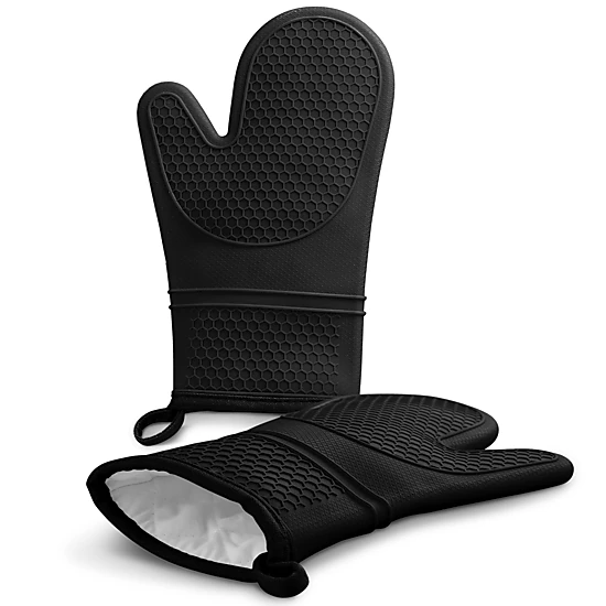 Cheer Collection 2 Pack Silicone Oven Mitts with Cotton Lining Textured Grip and Waterproof Design