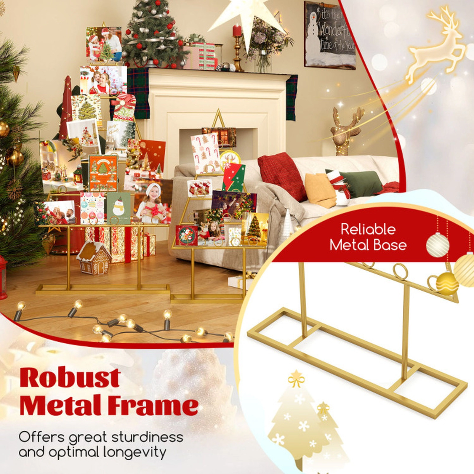 SUGIFT 2-Pack Metal Christmas Tree Photo Holder Stands with 36 Round Clips Black/Golden