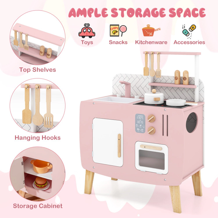 Hivvago Play Kitchen for Kids Wooden Kitchen Playset with Stoves Sink Faucet and Oven