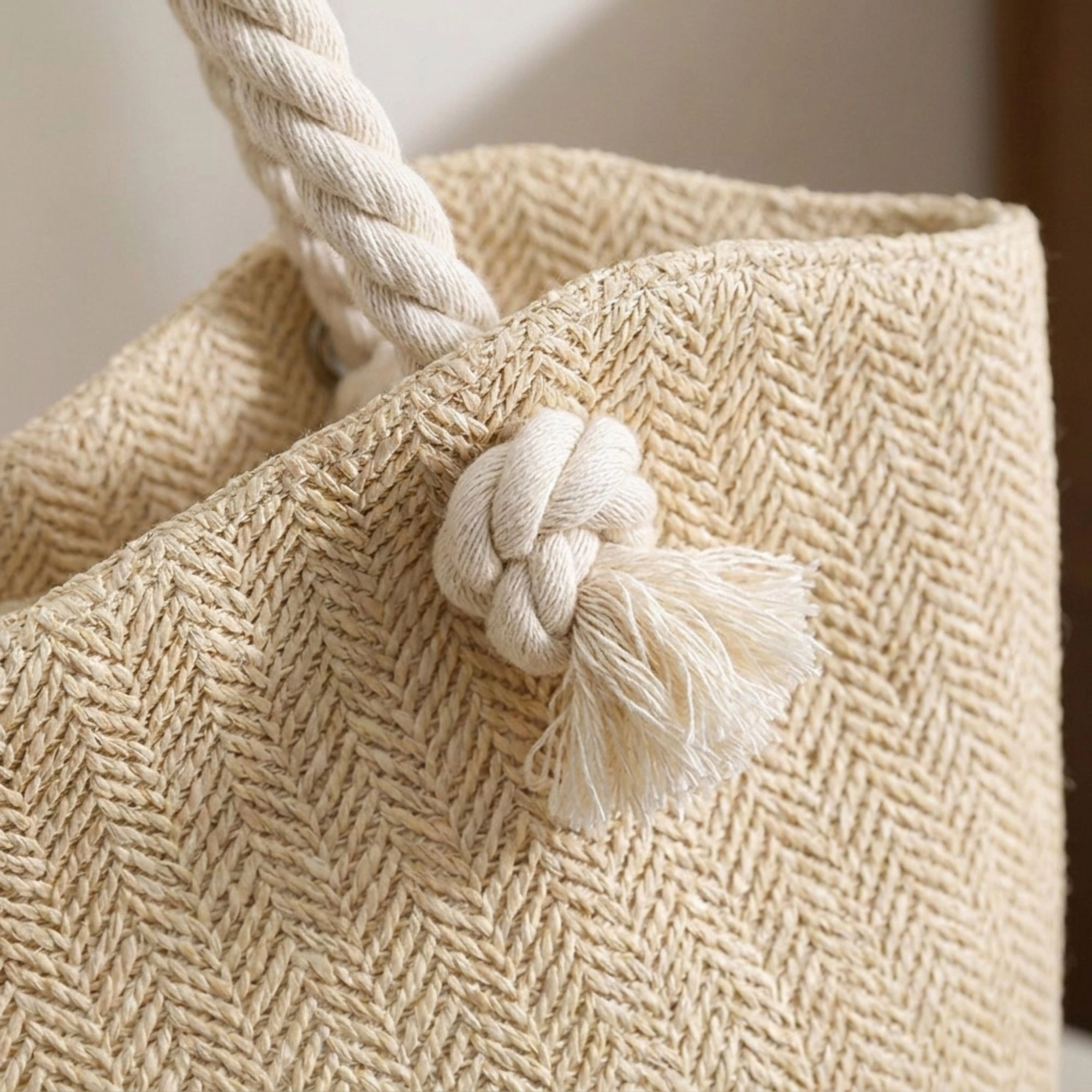 Alilang Women's Woven Look Tote Bag with Rope Handles and Zipper Closure, Beige