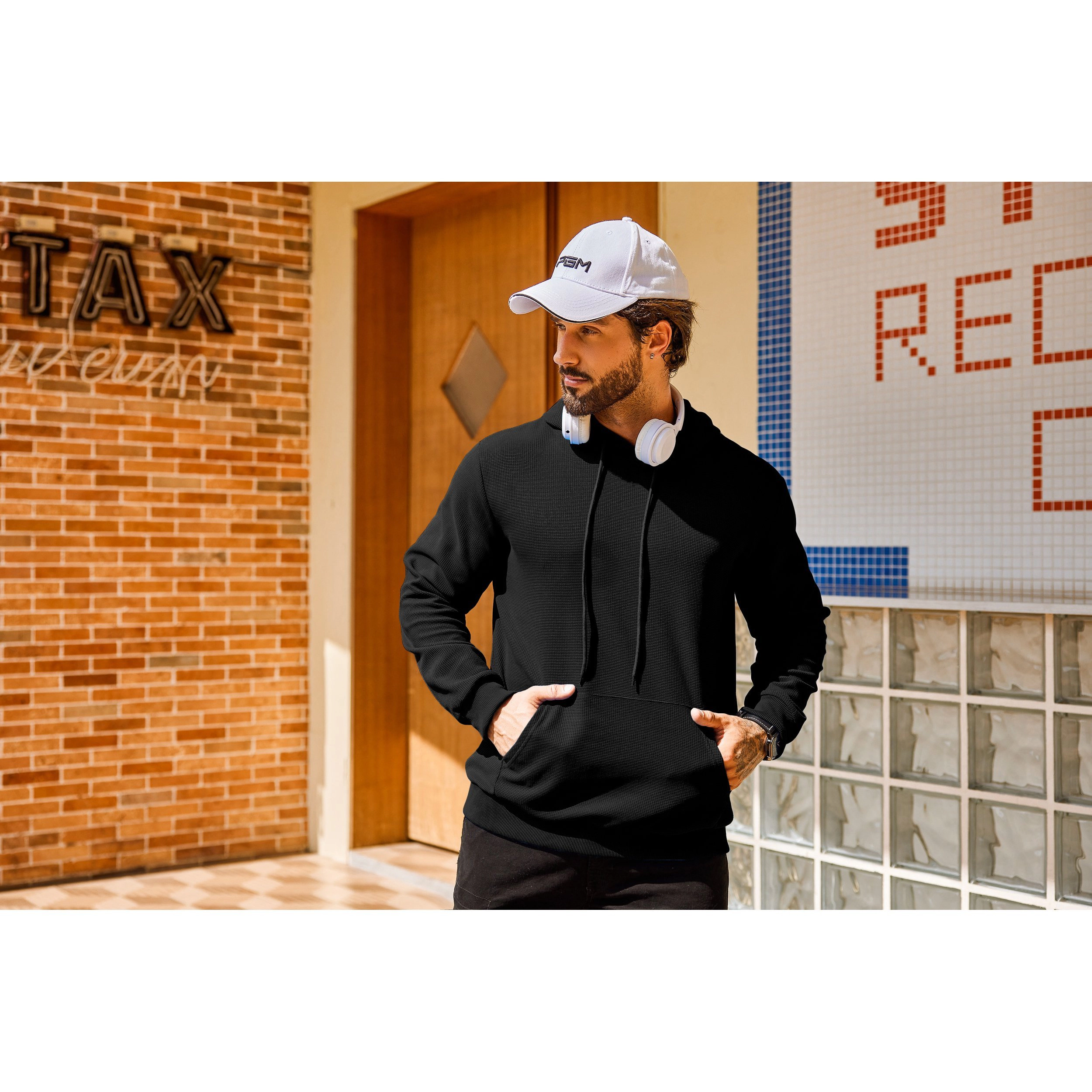 COOFANDY Men's Regular Fit Waffle Knit Long Sleeve Pullover Hoodie
