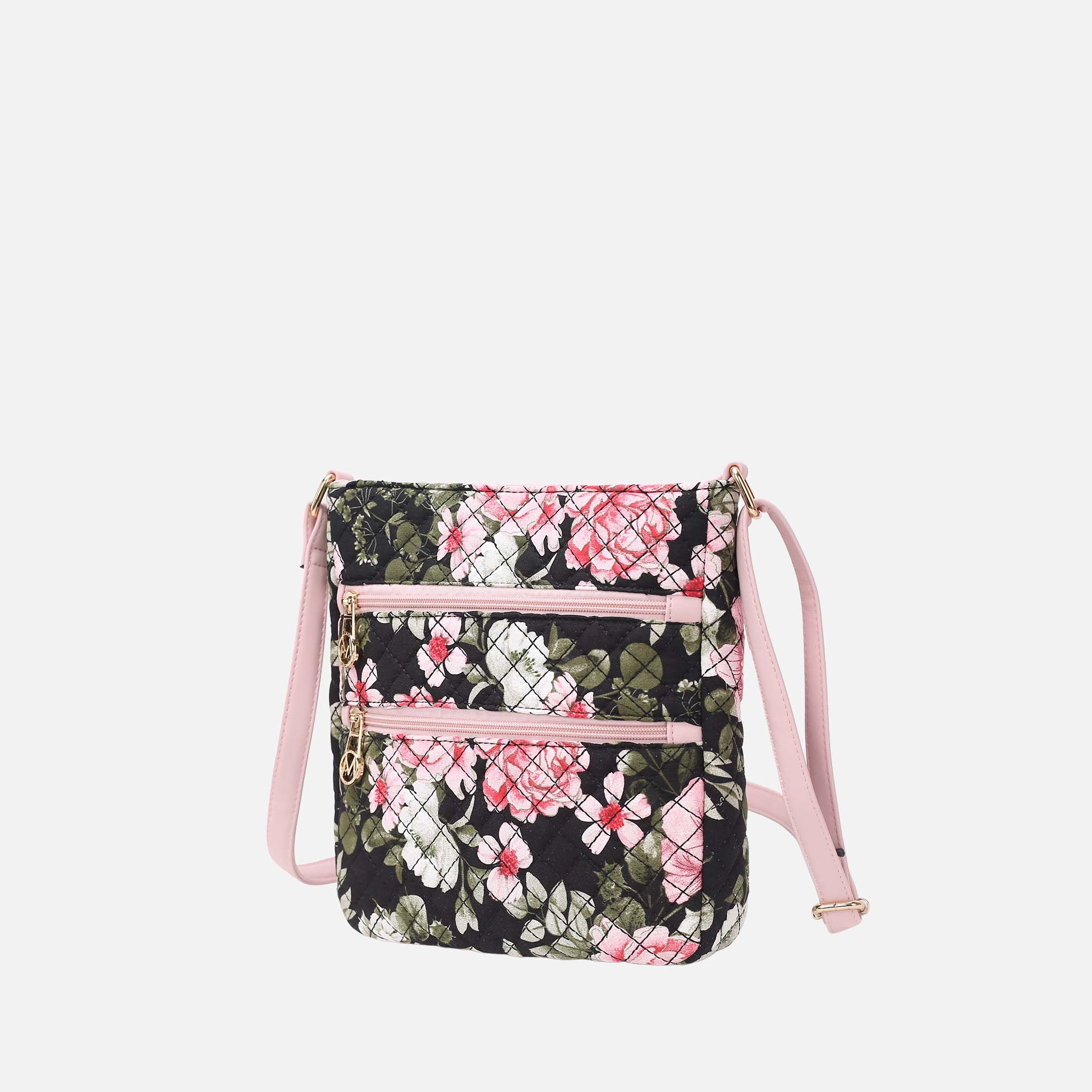 Mia K Collection Lainey Women’s Crossbody Bag - Quilted Cotton Botanical Print