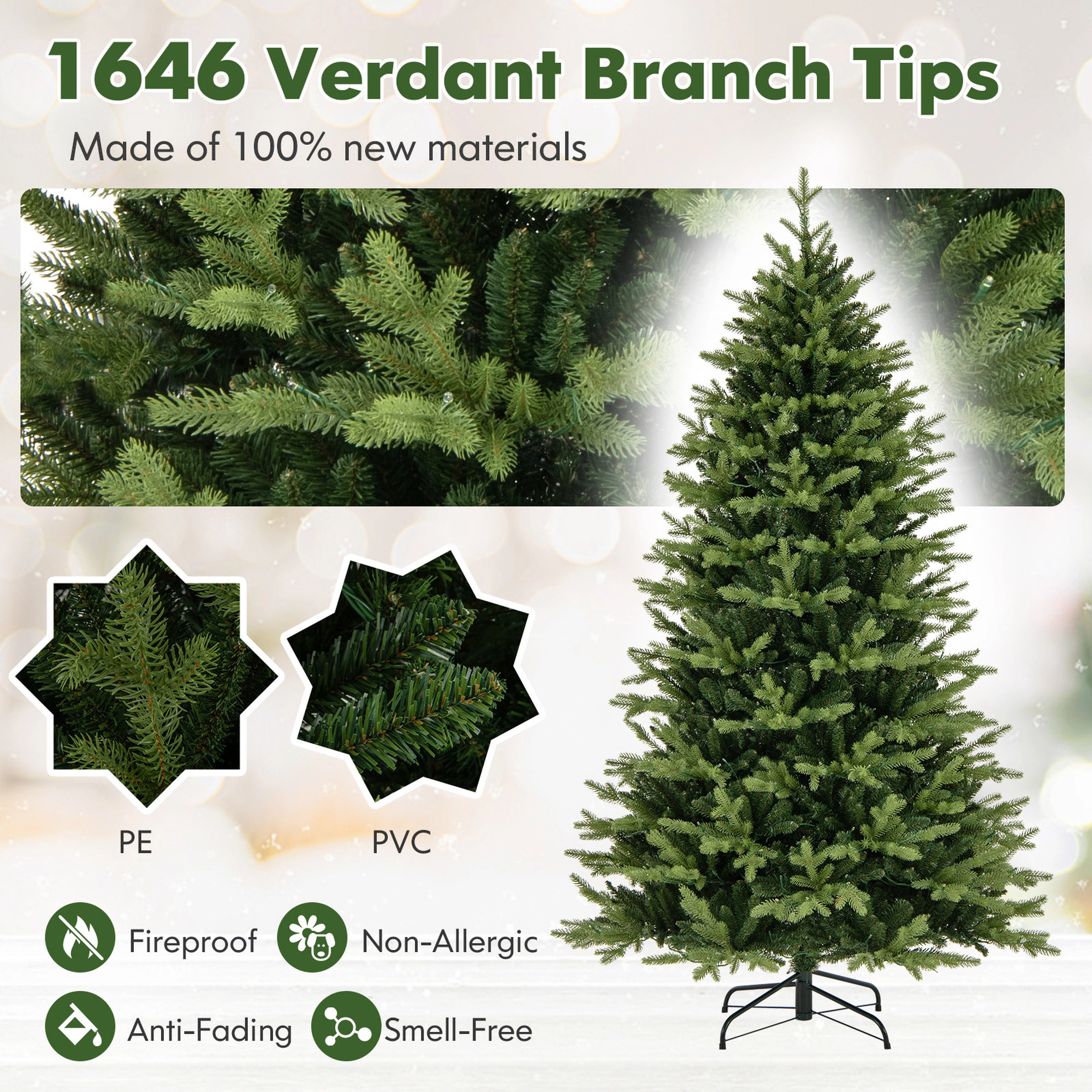 Costway 6 FT Pre-Lit Hinged Christmas Tree with 350 LED Lights 11 Lighting Modes