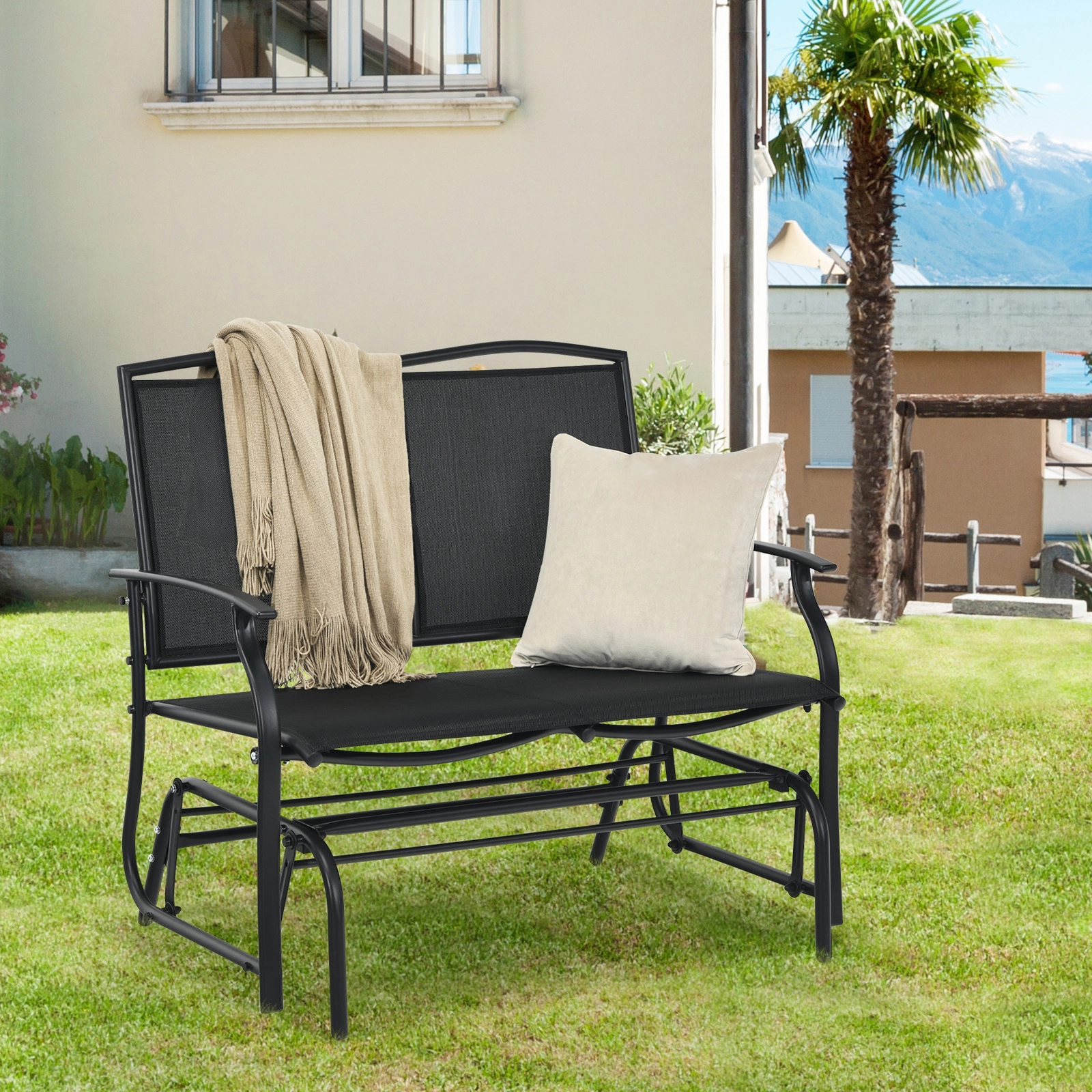 LJG Iron Patio Rocking Chair for Outdoor Backyard and Lawn
