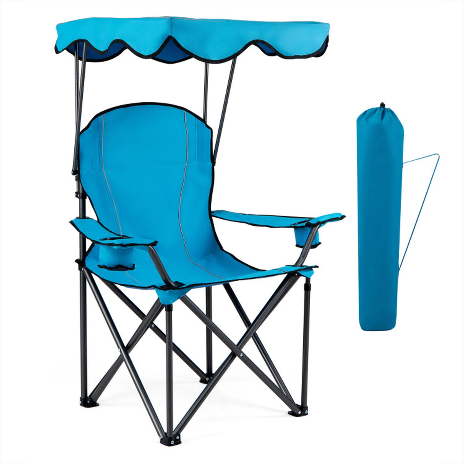 SUGIFT Light Blue Folding Beach Chair with Canopy and Cup Holders 38-in W 26.5-in D 51-in H 265-lb Seat Capacity