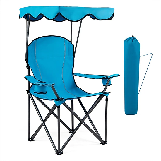 SUGIFT Light Blue Folding Beach Chair with Canopy and Cup Holders 38-in W 26.5-in D 51-in H 265-lb Seat Capacity