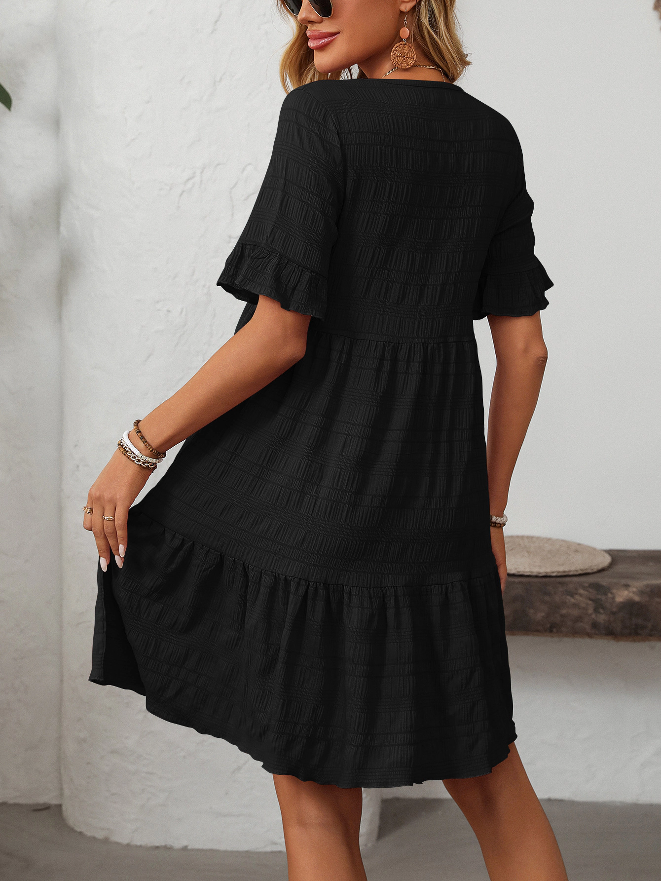 Flowy Midi Dresses for Women Ruffle Loose Fit Crewneck Sleeveless Sundress Beach Dress