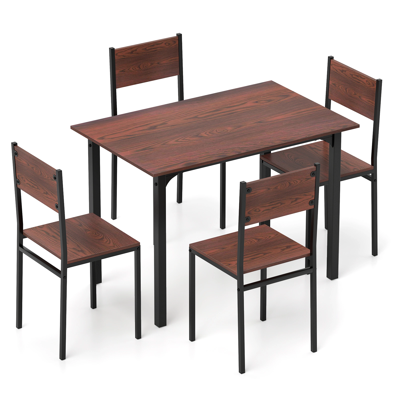 SUGIFT Walnut Industrial 4 Chairs and Kitchen Table 5 Piece Dining Set