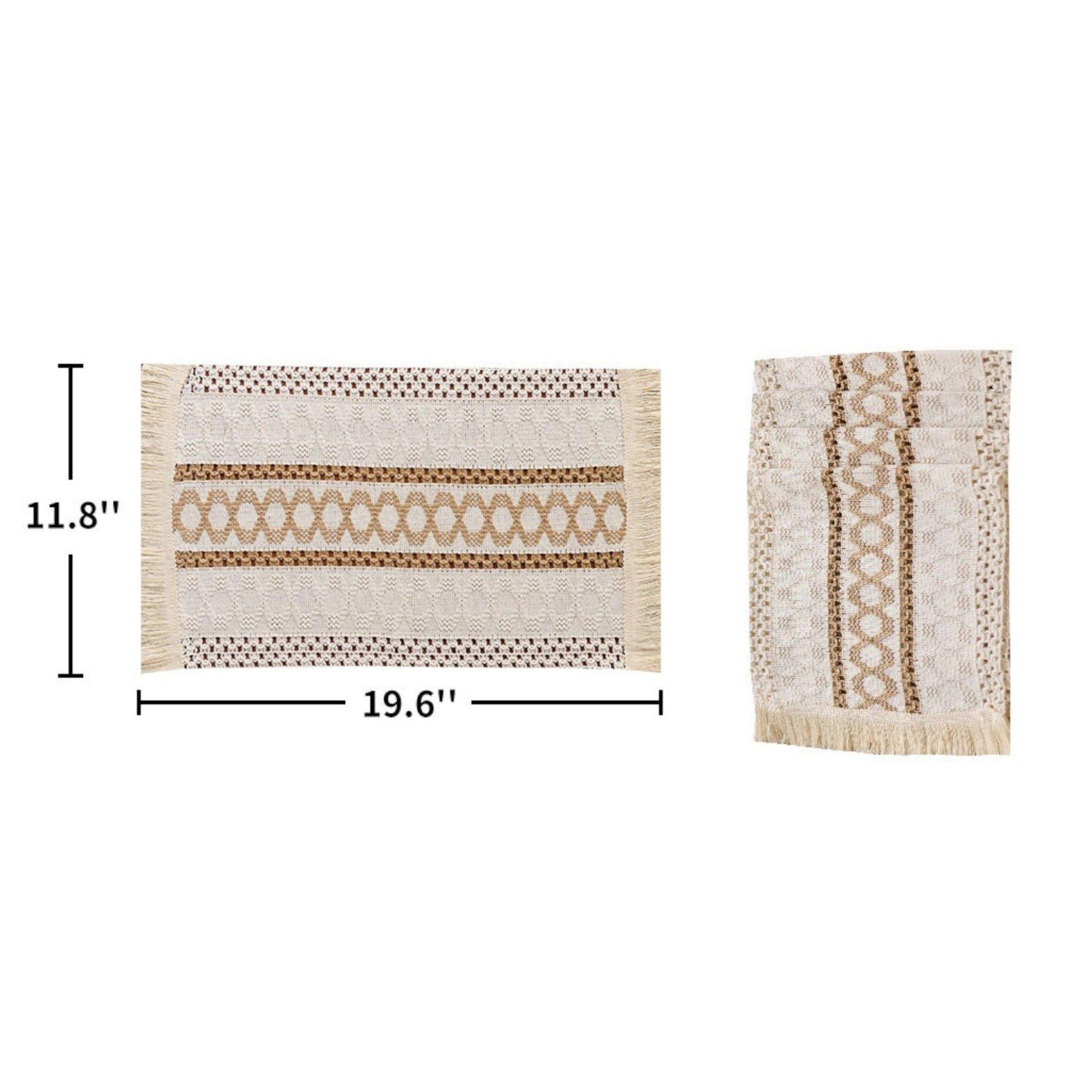 Alilang Unisex 4 Set Woven Rectangular Placemats with Textured Stripes and Fringe Edges 11.8x19.5