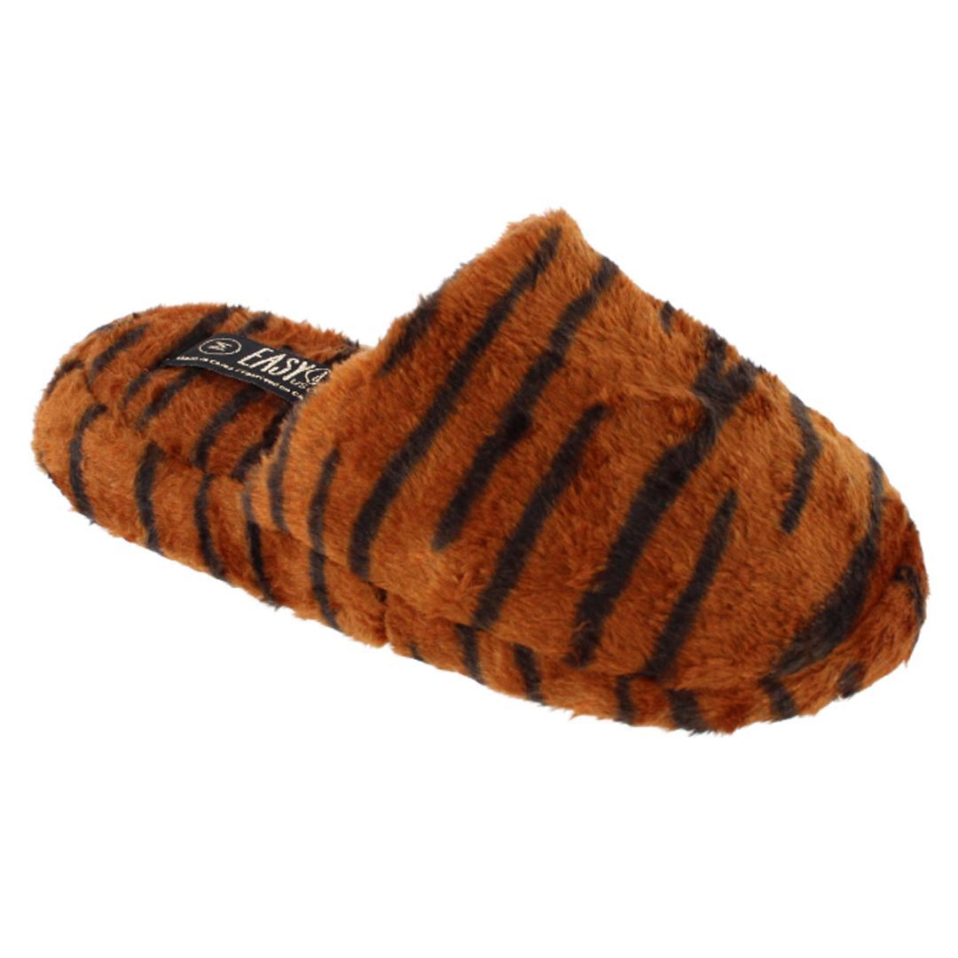 CTM Women's Plush Animal Print Slippers