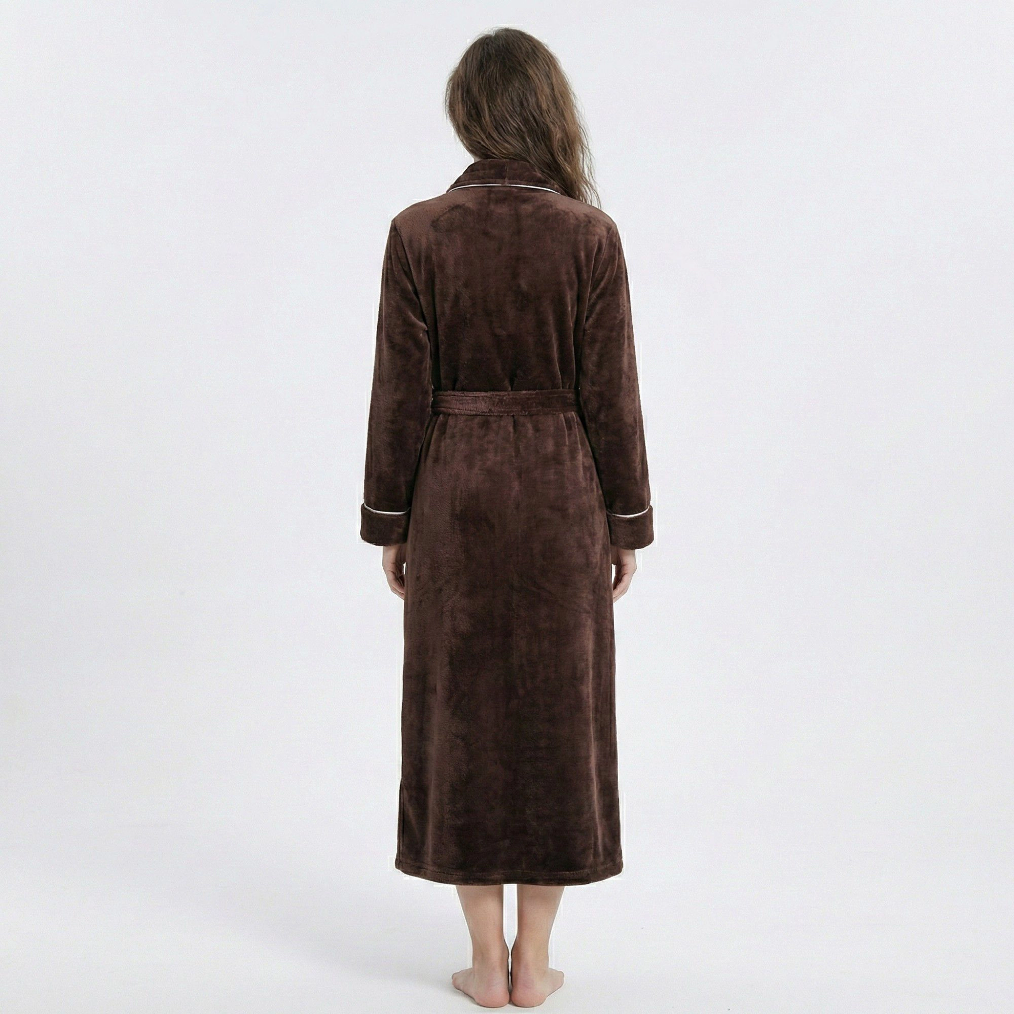 Anna-Kaci Women's Plush Long Sleeve Wrap Bathrobe with Waist Tie Belt and Front Patch Pockets