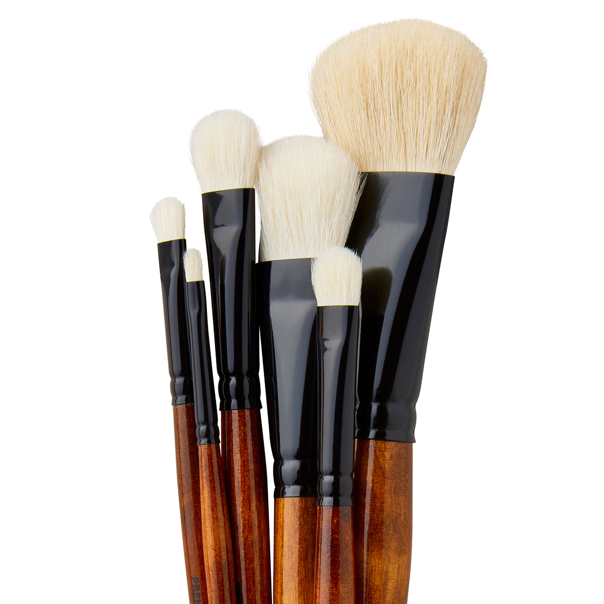 KINGART White Oval Mop Brush Set - 6 pc, Natural Goat Hair, Short Handles