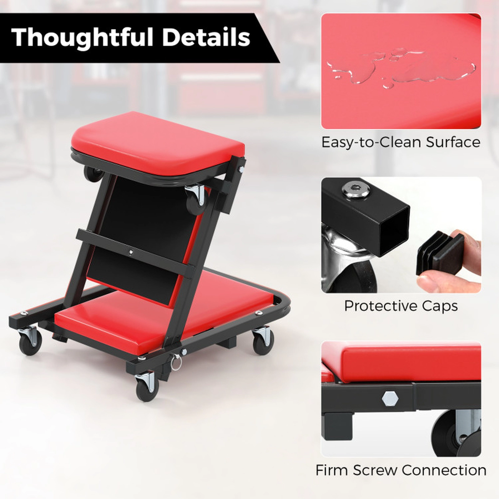 SUGIFT 40-in 2-in-1 Folding Automotive Creeper and Z-Shaped Stool with Padded Seat and 6 Wheels