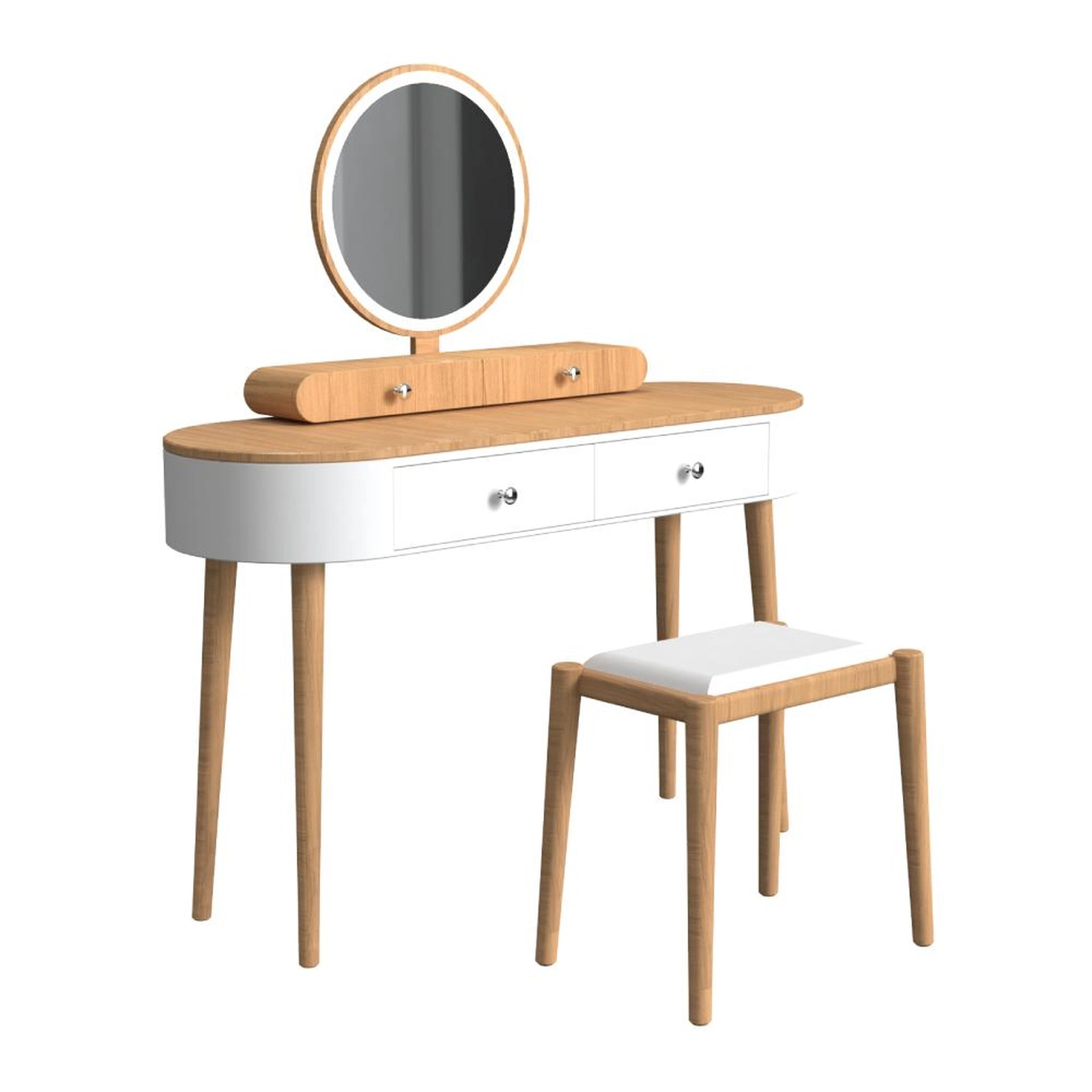 SUGIFT Makeup Vanity Table Set with 3-Color LED Mirror and Cushioned Stool 170-lb Tabletop 390-lb Stool Capacity White +