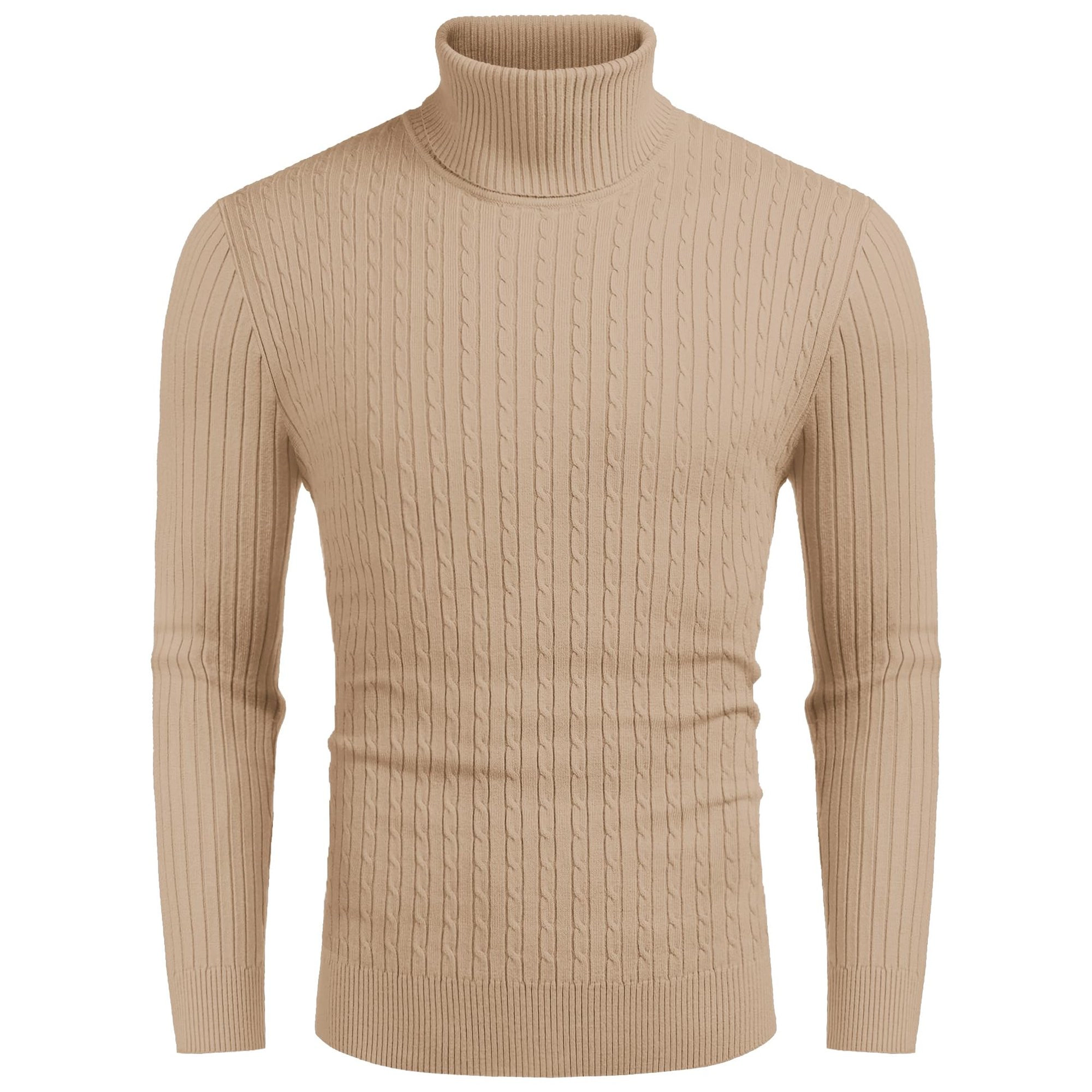 COOFANDY Mens Cozy Long Sleeve Sweater Fall Turtleneck Cable Knit Slim Pullover