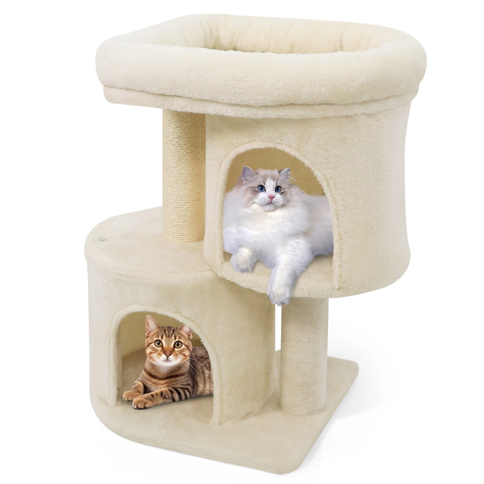 Glintex 26-Inch Cat Tower with Dual Condos and Fiberfill Raised-Edge Perch Bed