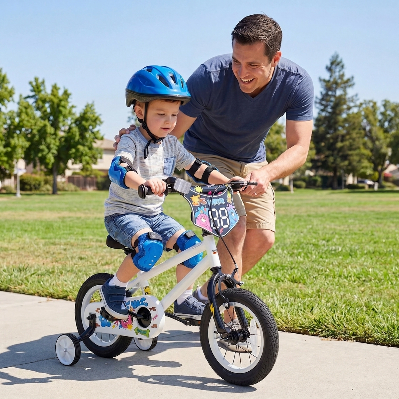 12-in Kids Bicycle for Ages 3-4 with Training Wheels Coaster Brake 17.5-in Low Saddle and Reflectors Street Graphics