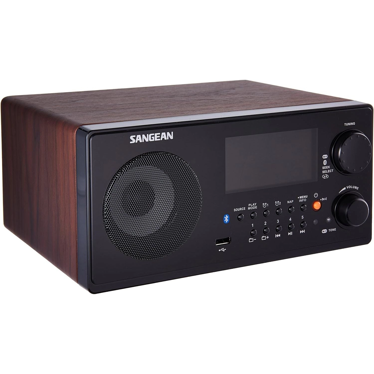 SANGEAN WR22 Table-Top Digital AM/FM-RDS Radio with Bluetooth and USB, Dark Walnut
