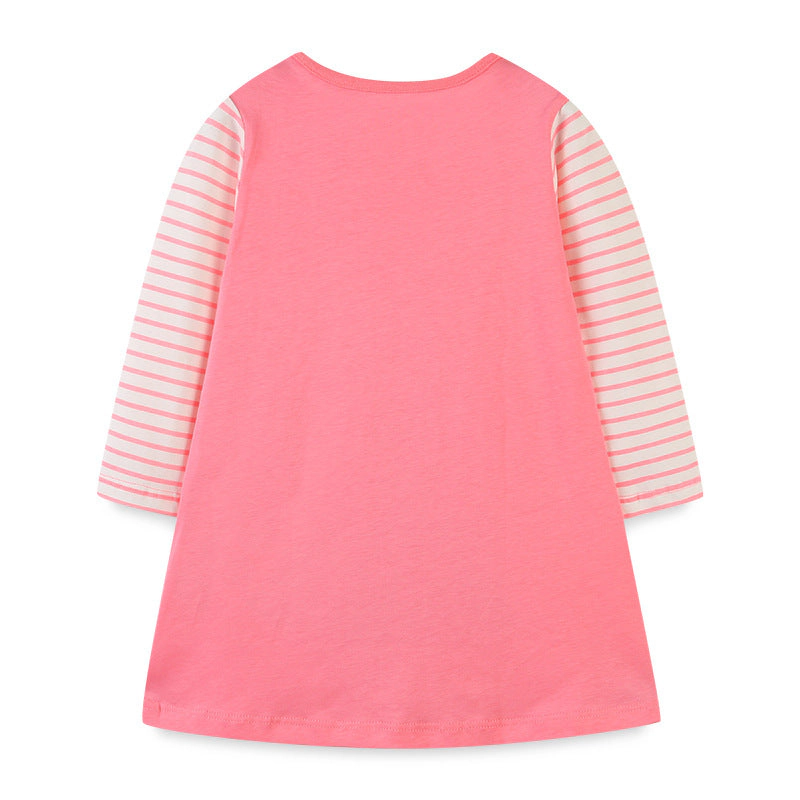 MyKids-USA Baby Girl Cartoon Christmas Tree Pattern Striped Sleeve Design Princess Dress