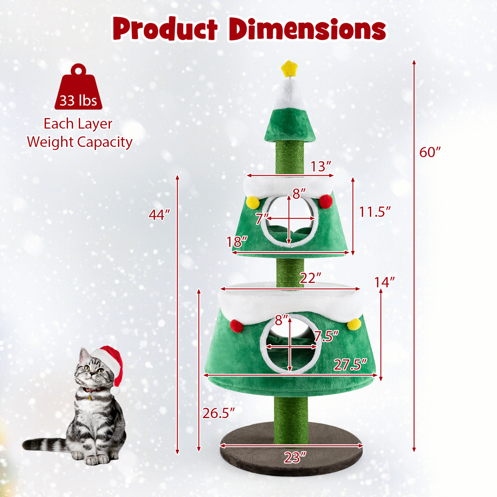 SUGIFT Green 60 in Christmas Cat Tree Holiday Tower with 2 Spacious Condos
