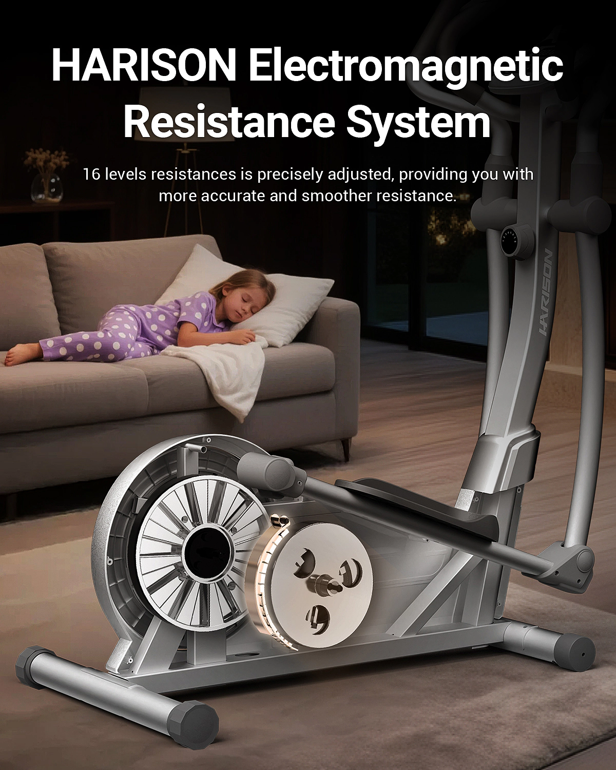 HARISON Magnetic Elliptical Machine, 350 lb Capacity, 16 Resistance Levels, Quiet Cardio Trainer for Home Gym