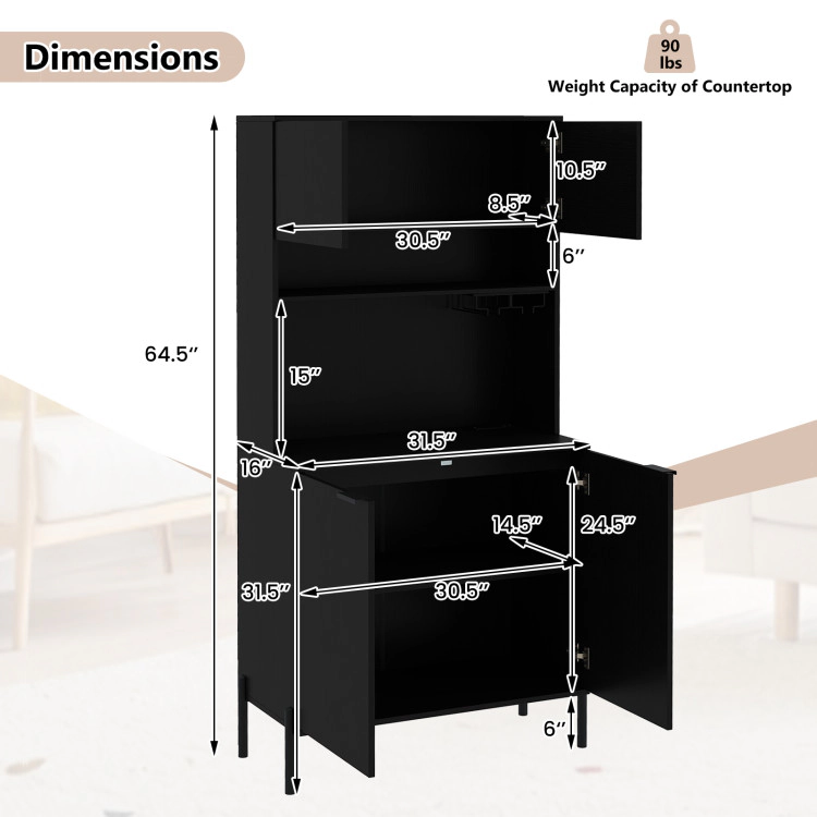 Hivvago 64.5 Inches Tall Kitchen Pantry Cabinet With Charging Station And Wine Glass Rack